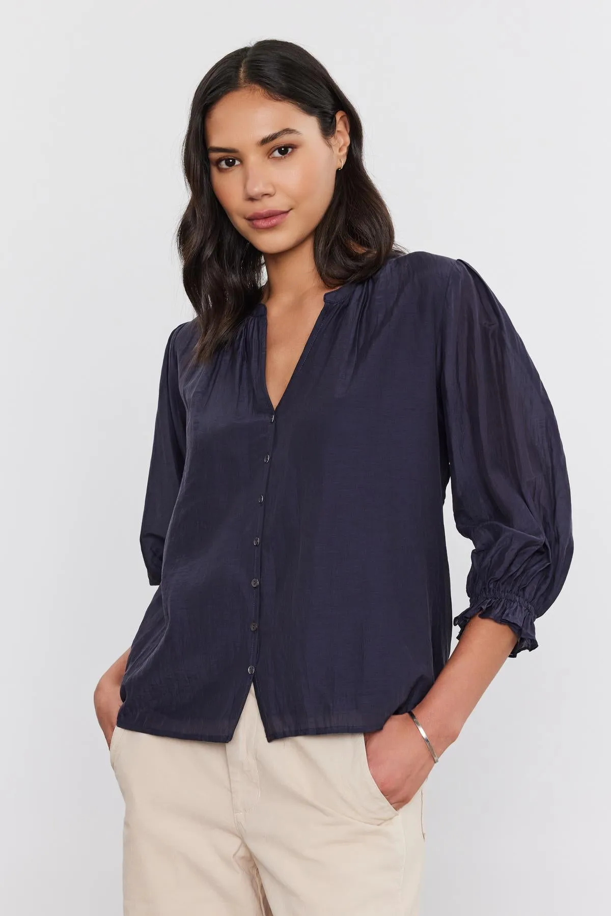 MEL SILK COTTON VOILE BUTTON-UP TOP