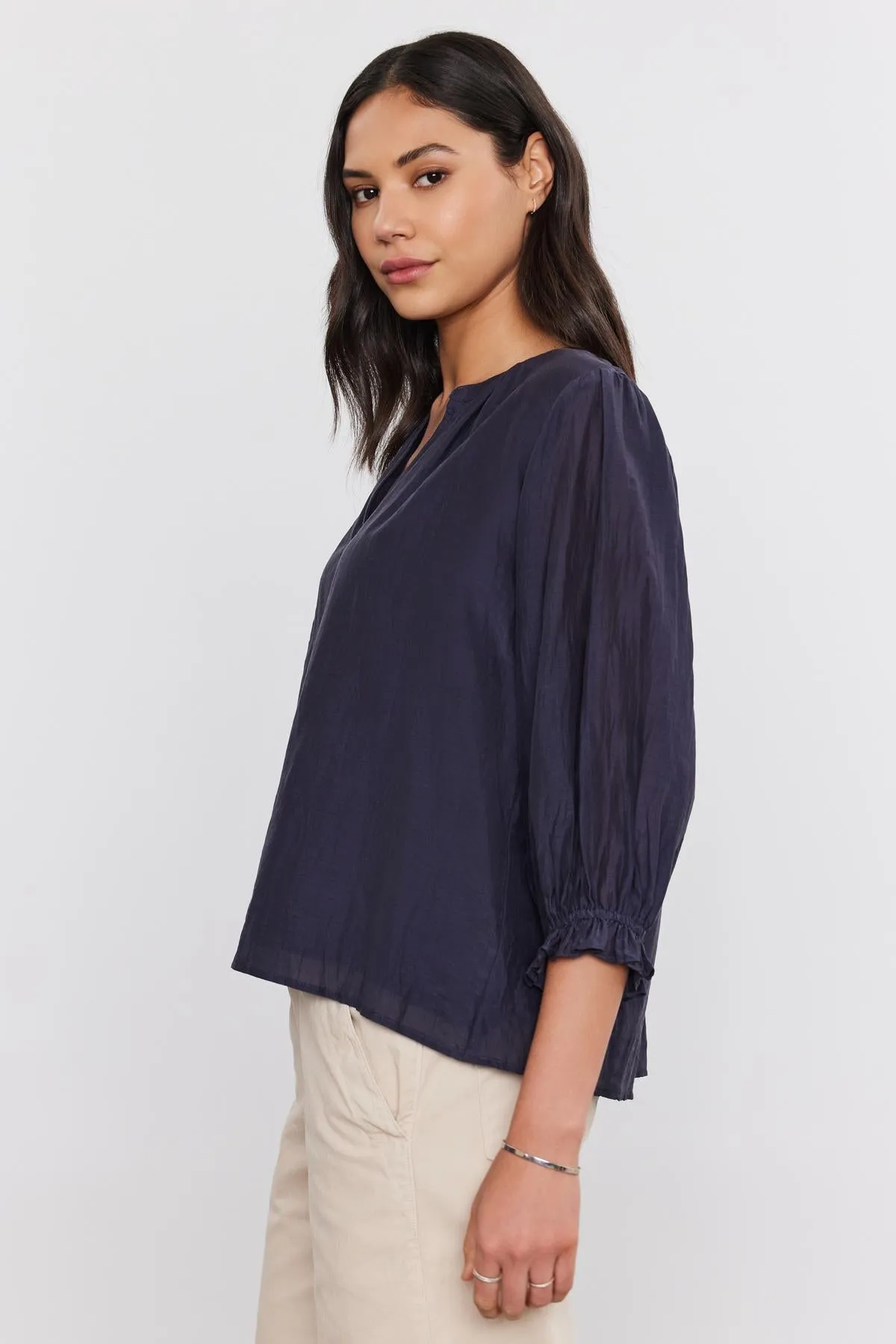 MEL SILK COTTON VOILE BUTTON-UP TOP