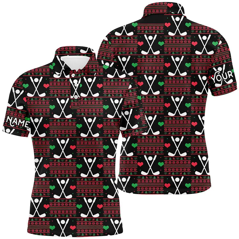 Mens Golf Polo Shirts Custom Christmas Pattern Shirts For Mens, Personalized Christmas Golf Gifts