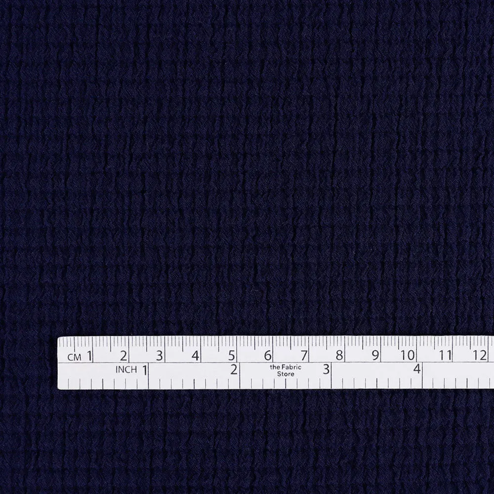 Midweight Recycled Poly Seersucker - Navy