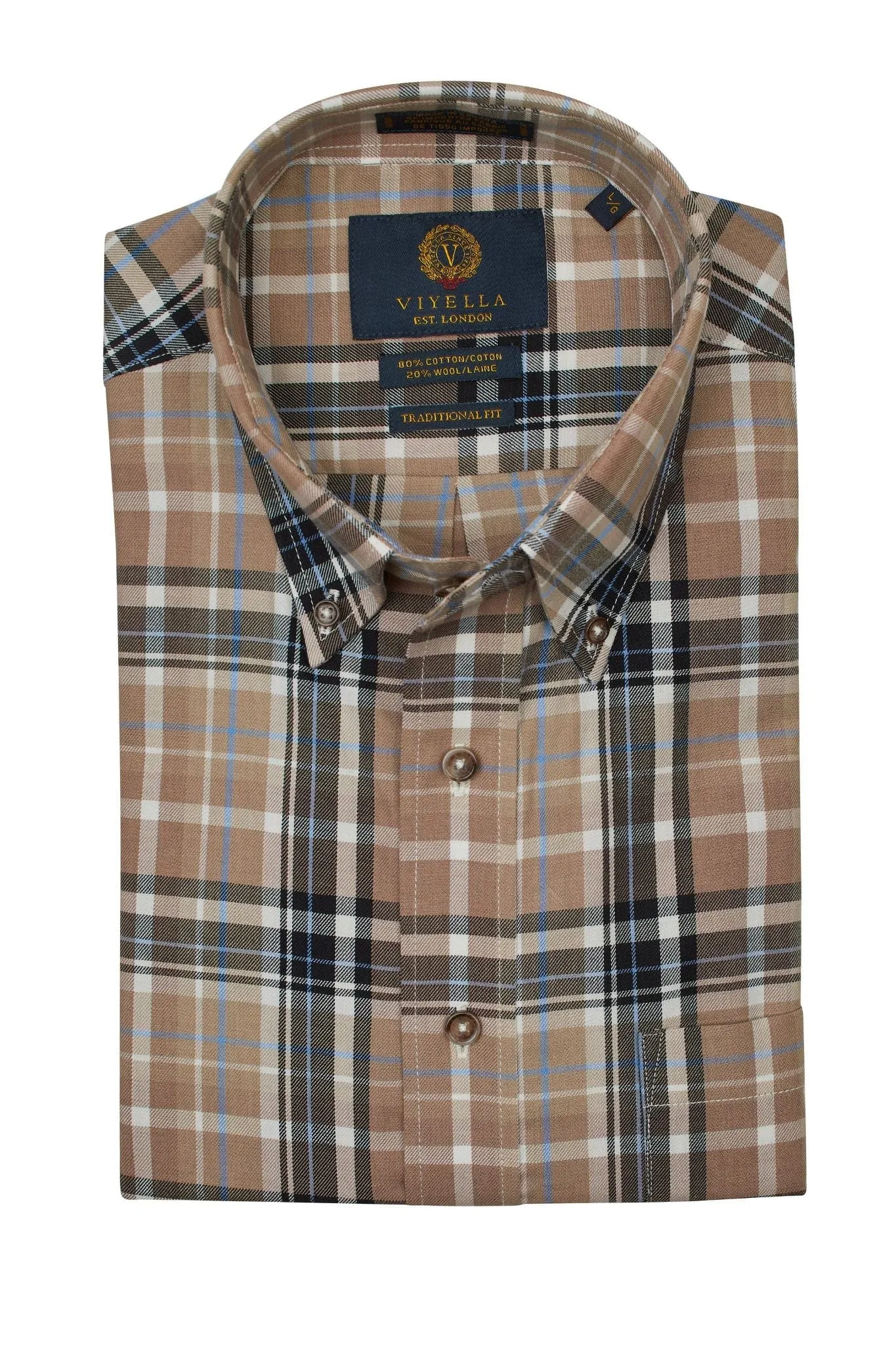 Mushroom Plaid with Blue & Black Accent Colors Long Sleeve Shirts