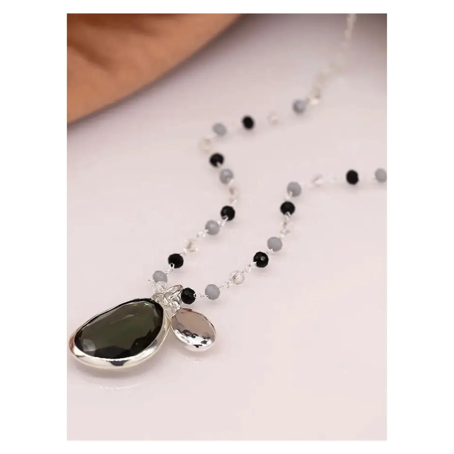 POM Smokey Glass Crystal Large Drop Necklace