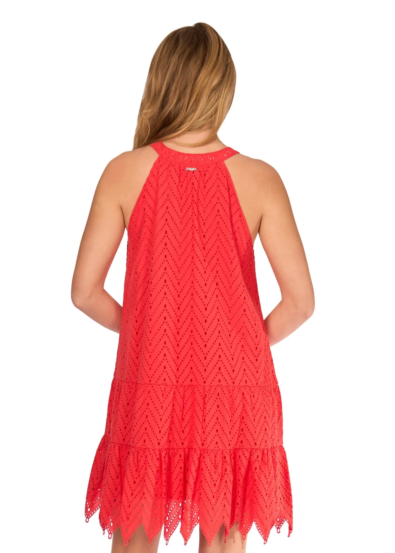 Poppy Red Eyelet Halter Dress