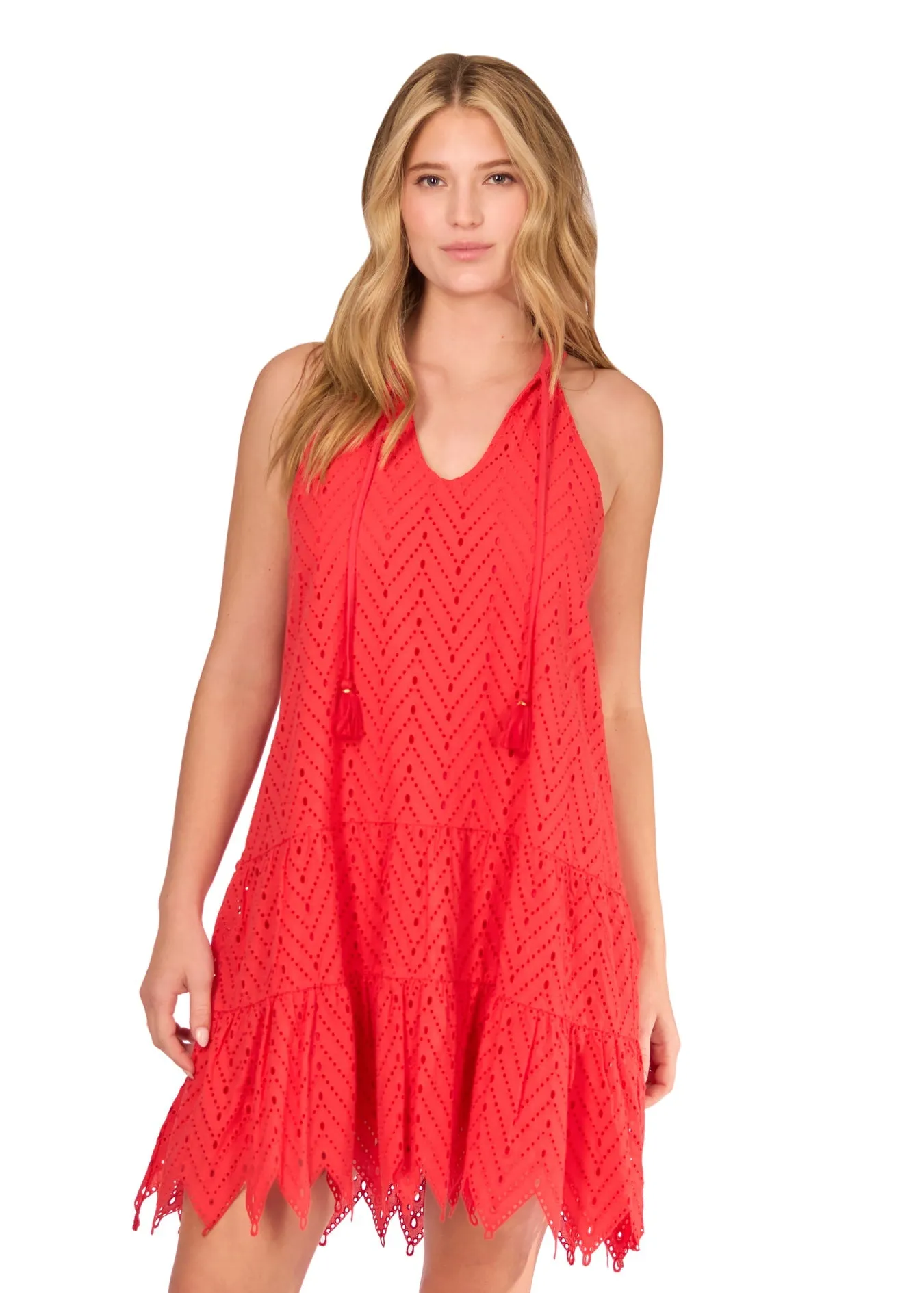 Poppy Red Eyelet Halter Dress