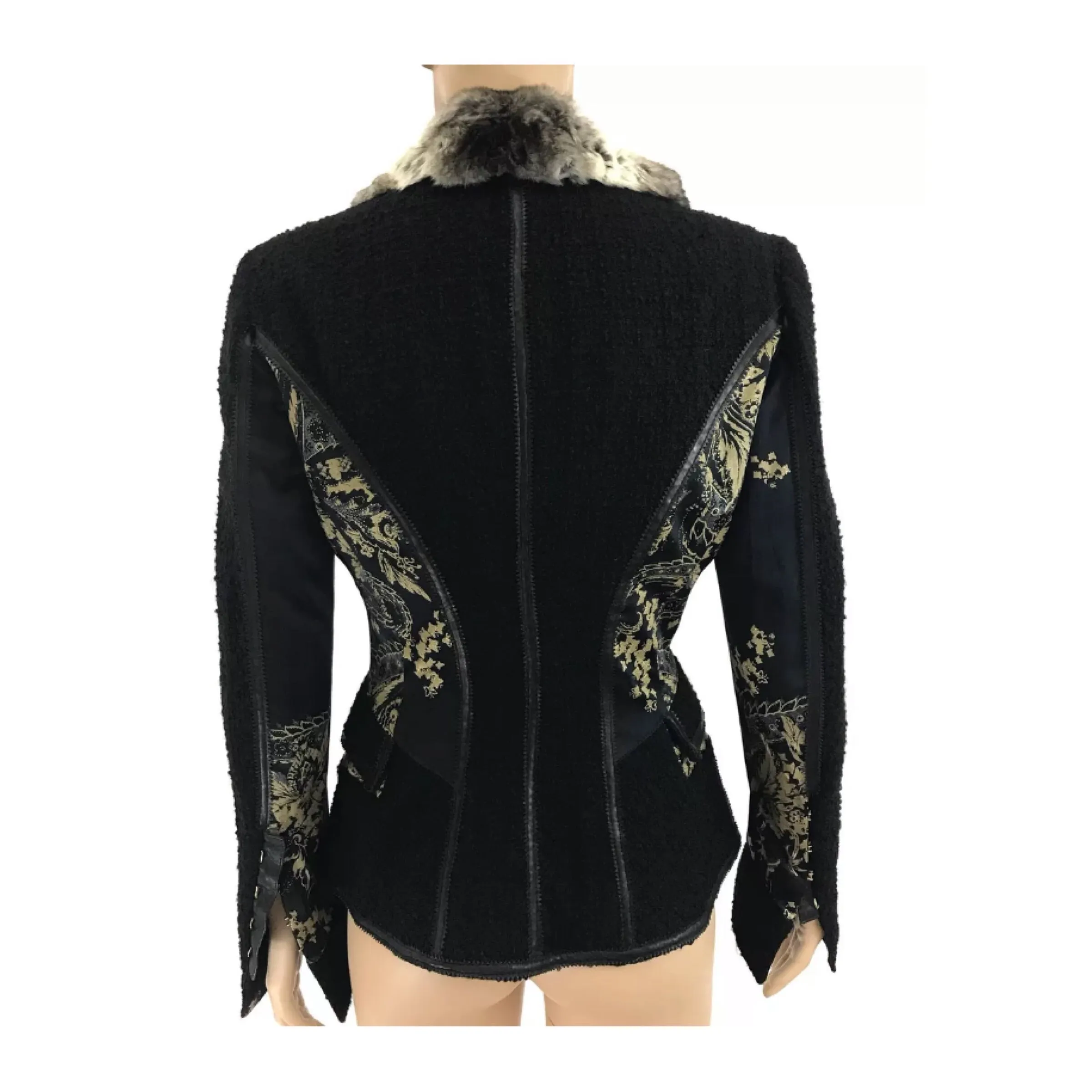 Roberto Cavalli Gold Black Tapestry Trimmed Jacket Size 4