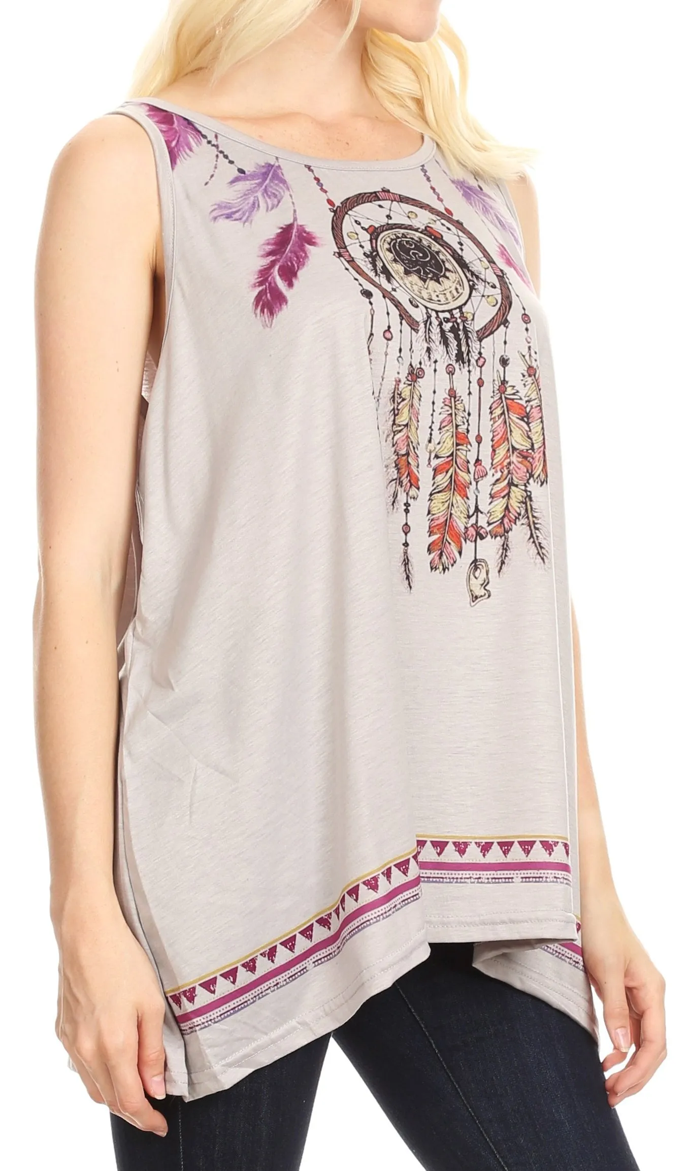 Sakkas Lucia Womens Summer Sleeveless Casual Tank Top Bohemian Print Soft Jersey