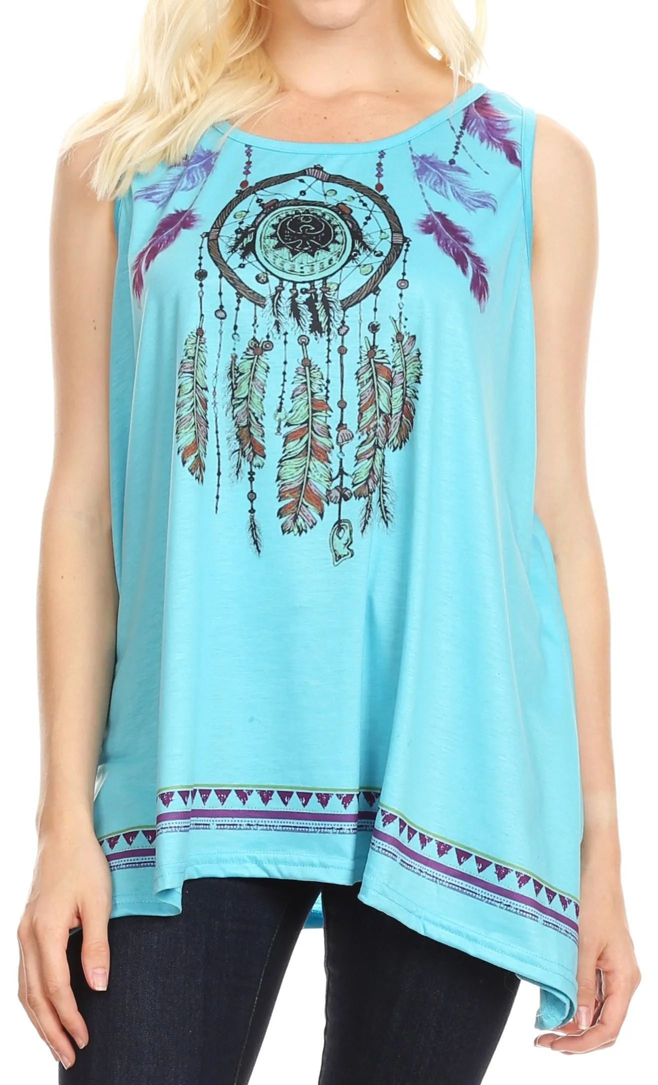 Sakkas Lucia Womens Summer Sleeveless Casual Tank Top Bohemian Print Soft Jersey