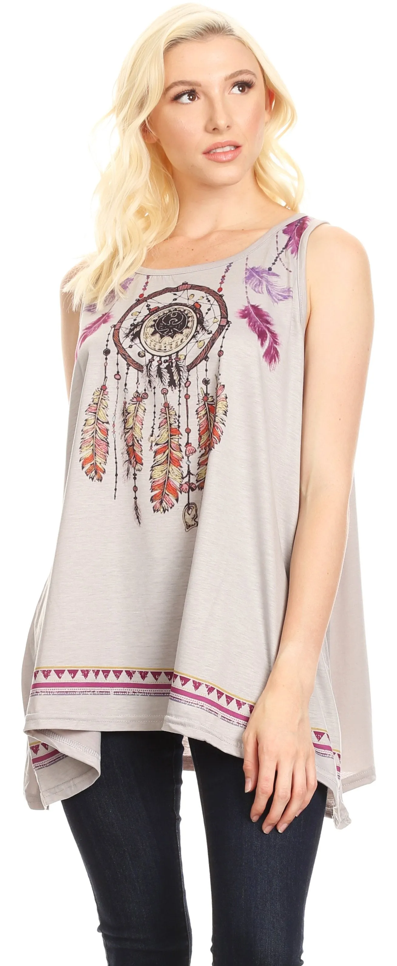 Sakkas Lucia Womens Summer Sleeveless Casual Tank Top Bohemian Print Soft Jersey