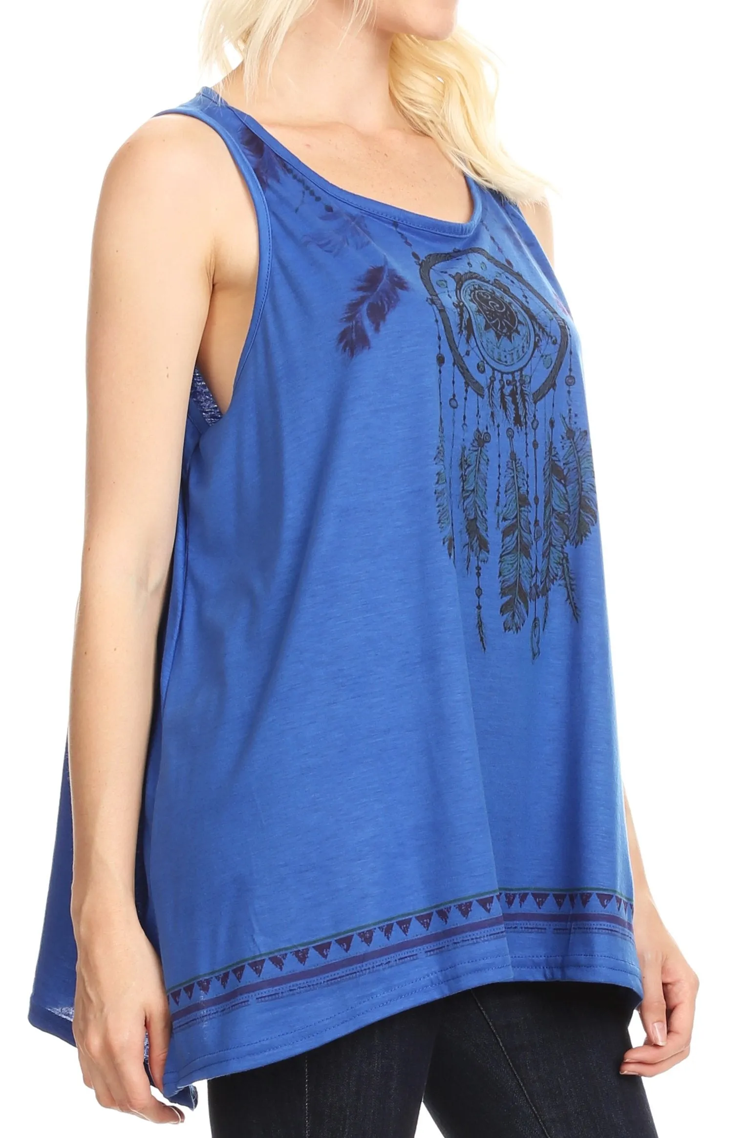 Sakkas Lucia Womens Summer Sleeveless Casual Tank Top Bohemian Print Soft Jersey