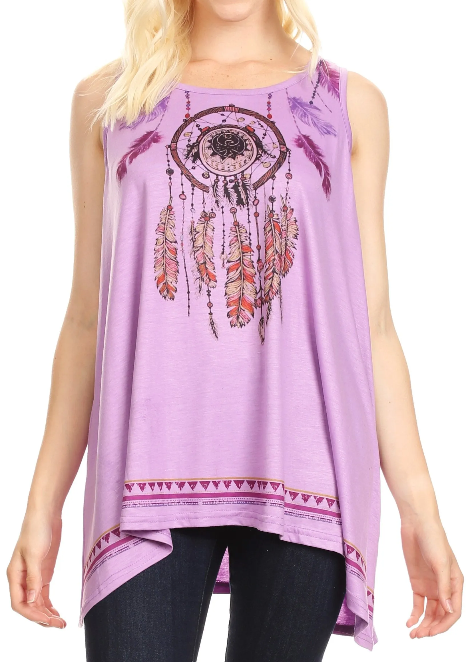 Sakkas Lucia Womens Summer Sleeveless Casual Tank Top Bohemian Print Soft Jersey