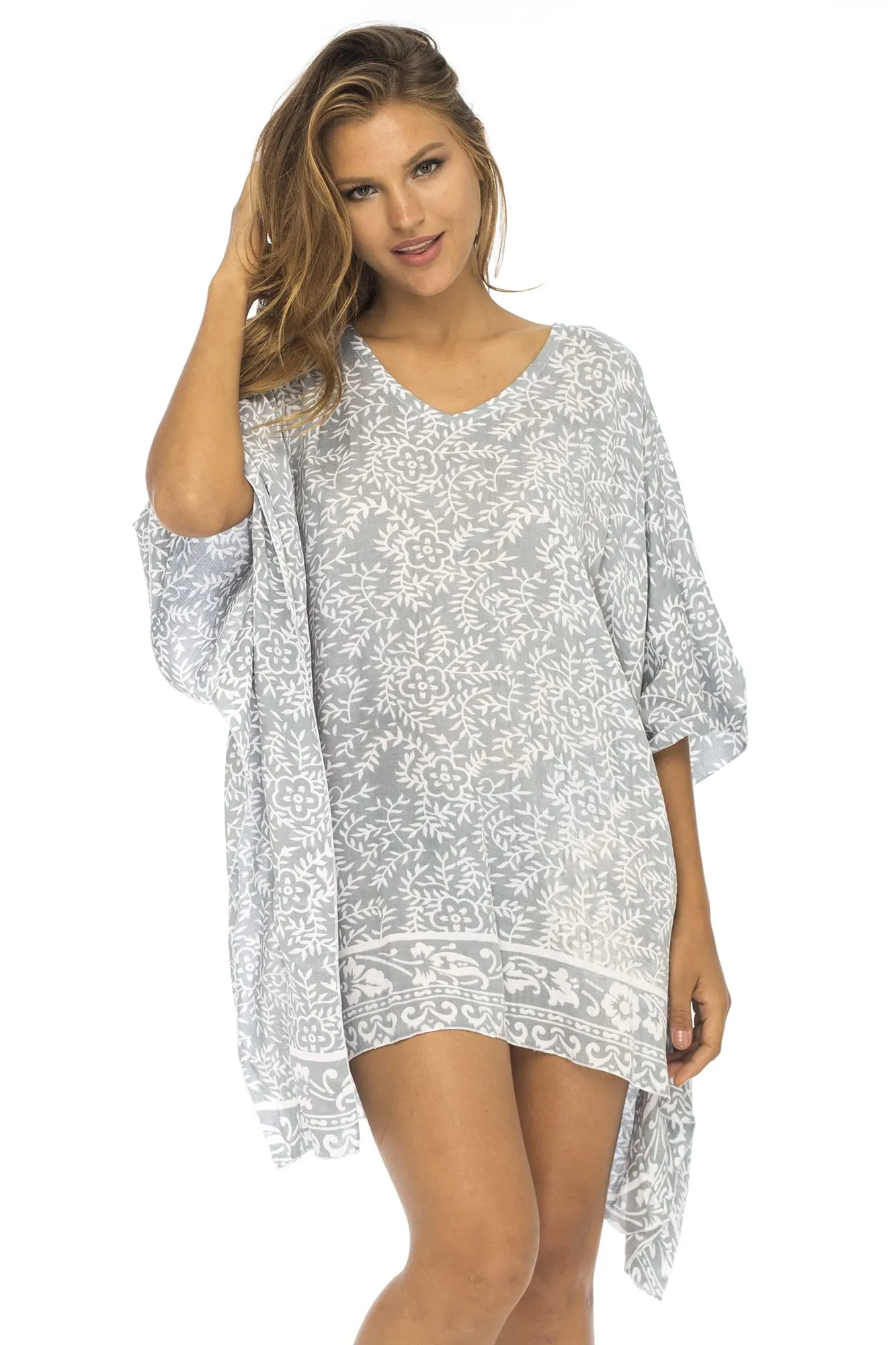 Short Floral Poncho Cover Up Dress