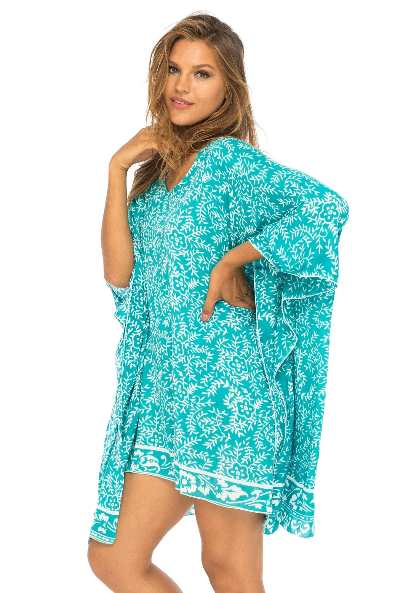 Short Floral Poncho Cover Up Dress