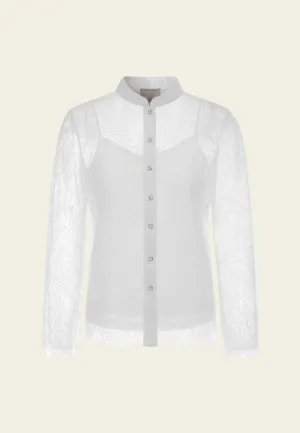 Stand-collar Crystal-button Lace Shirt