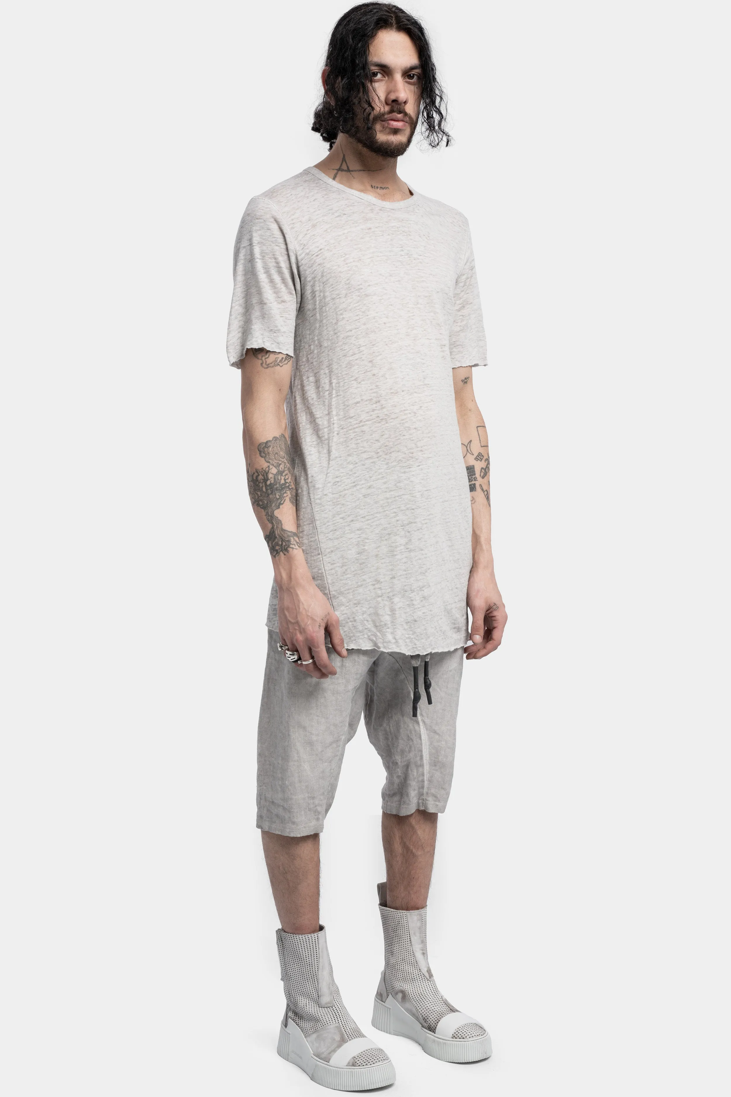 Staple spine detail linen t-shirt, Alu