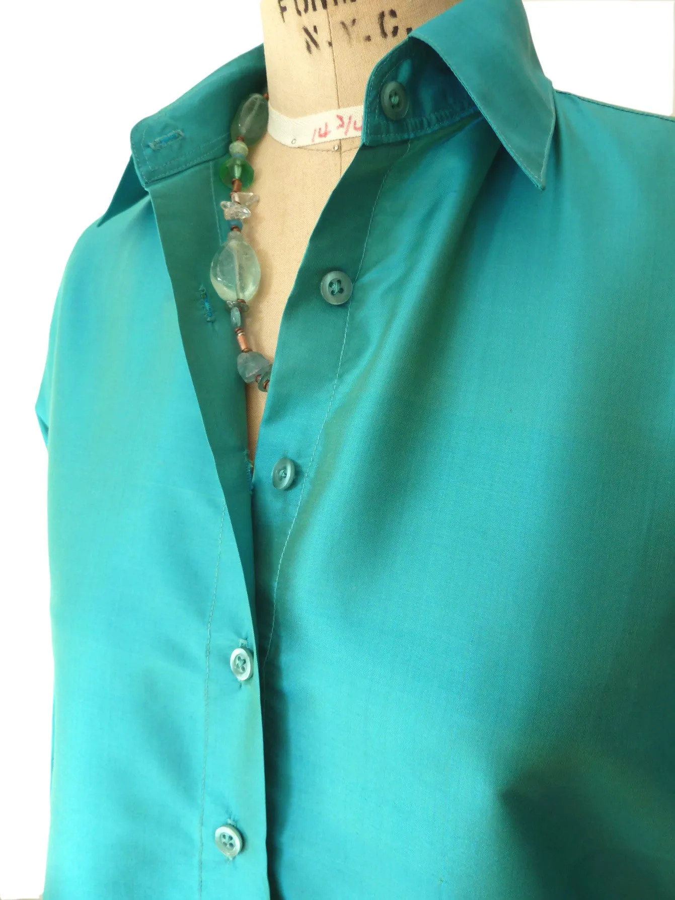 Thai Silk Button Down Shirt Blue Topaz