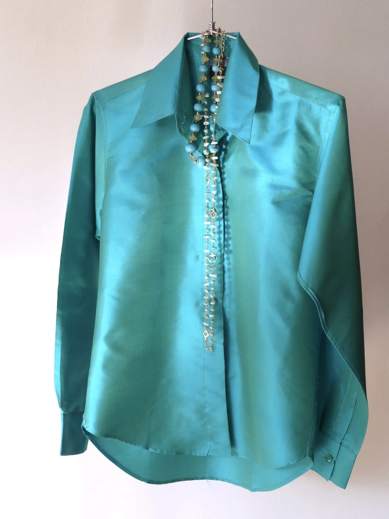 Thai Silk Button Down Shirt Blue Topaz