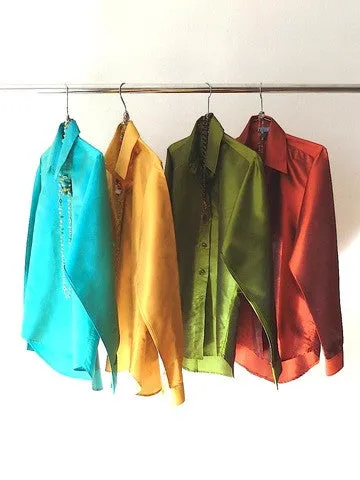 Thai Silk Button Down Shirt Moss Green