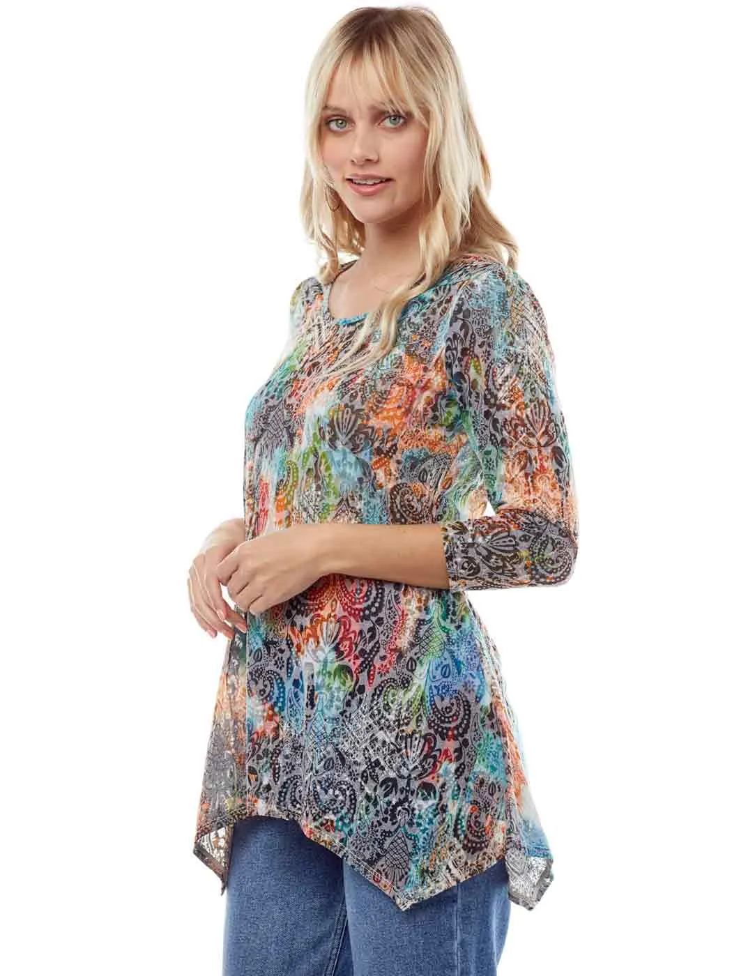 Tianello "Zesta" Print Cotton Burnout "Asbury" Tunic-(XS-S)