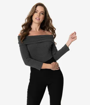 Unique Vintage Dark Grey Off Shoulder Cowl Nina Top