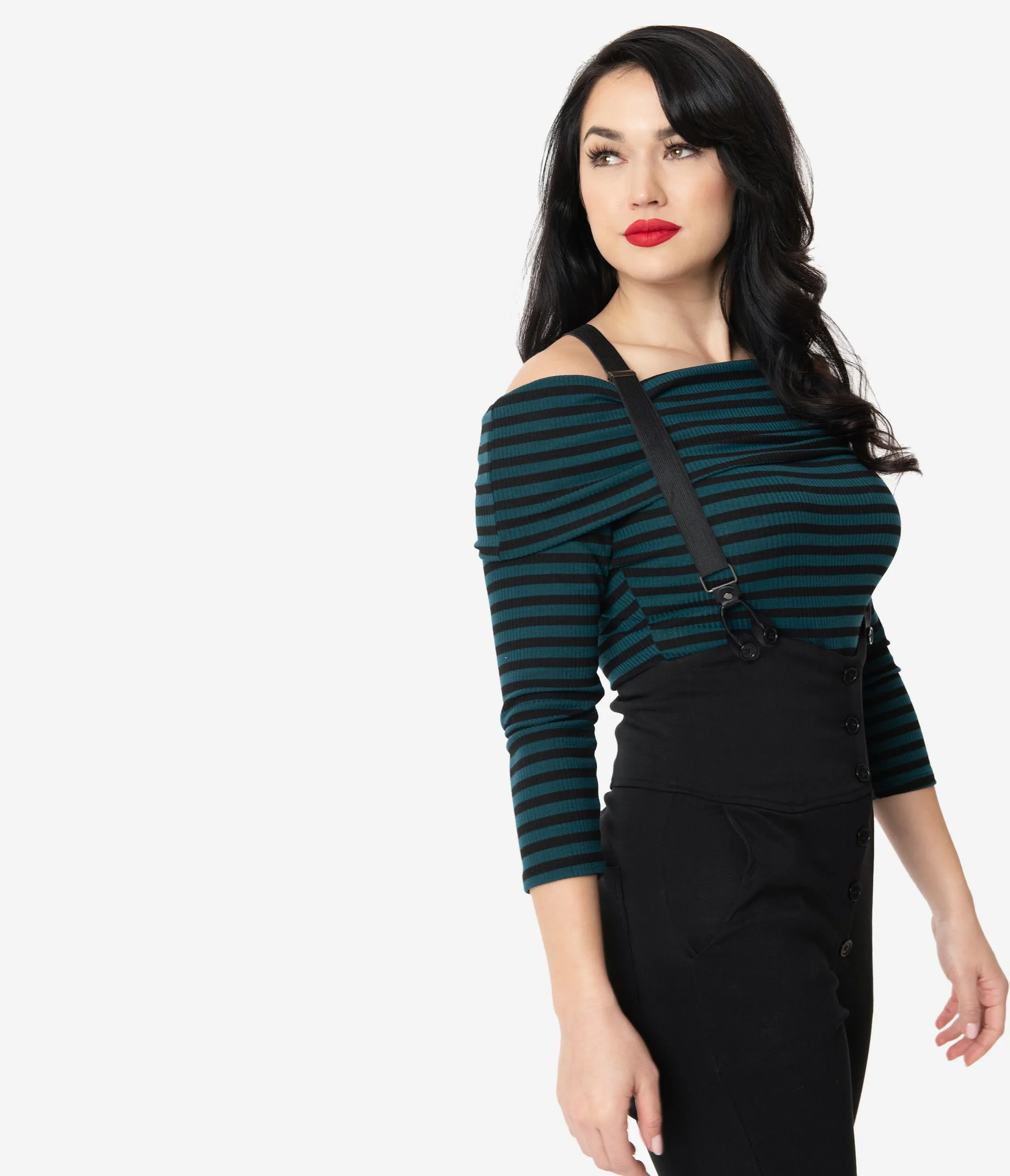 Unique Vintage Dark Teal & Black Stripe Nina Top