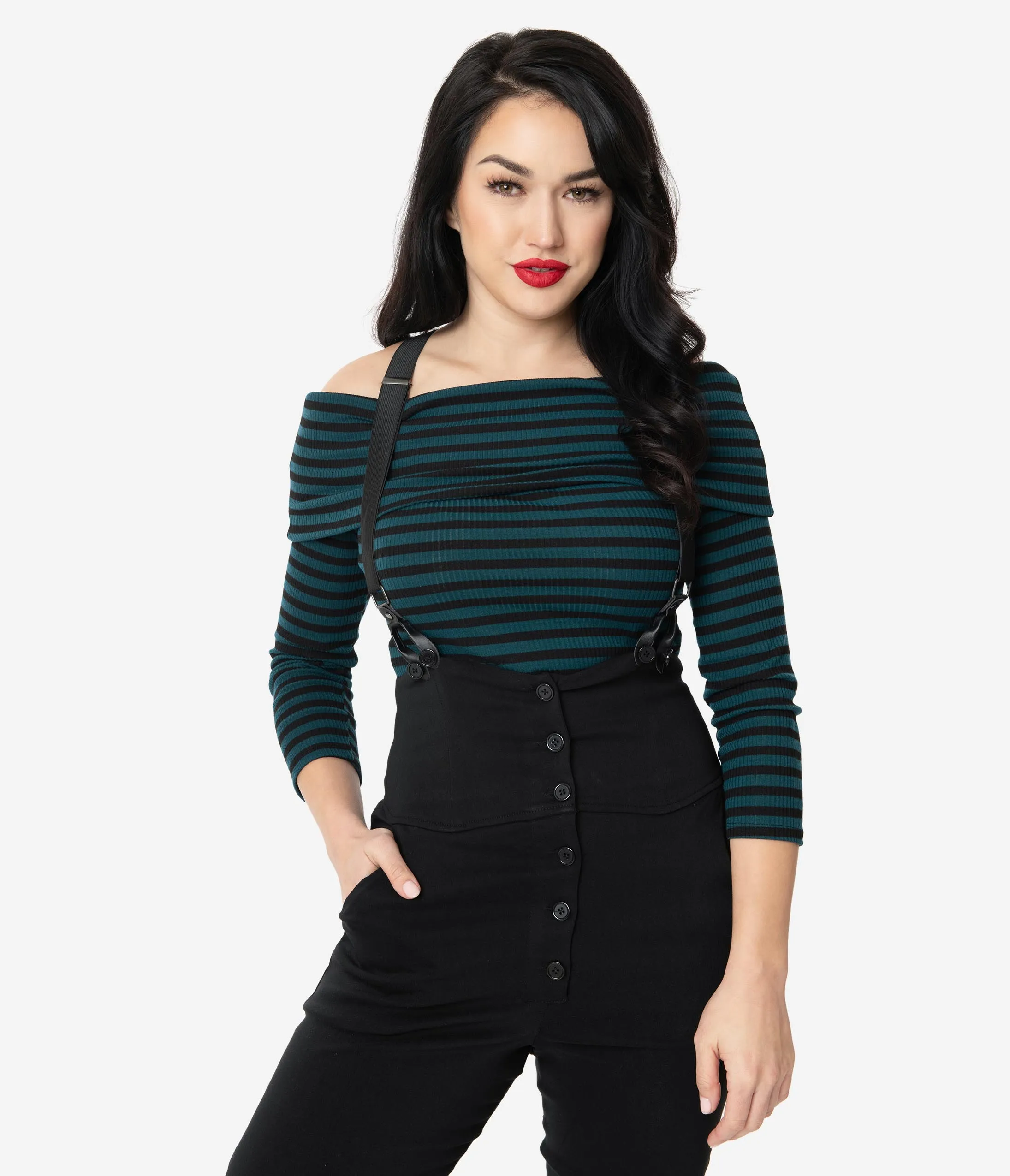 Unique Vintage Dark Teal & Black Stripe Nina Top