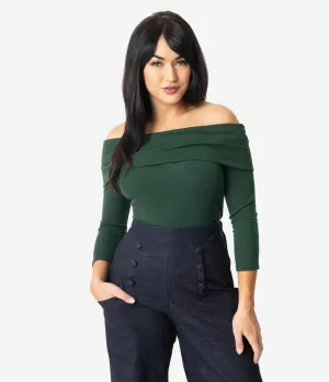 Unique Vintage Emerald Green Off Shoulder Cowl Nina Top