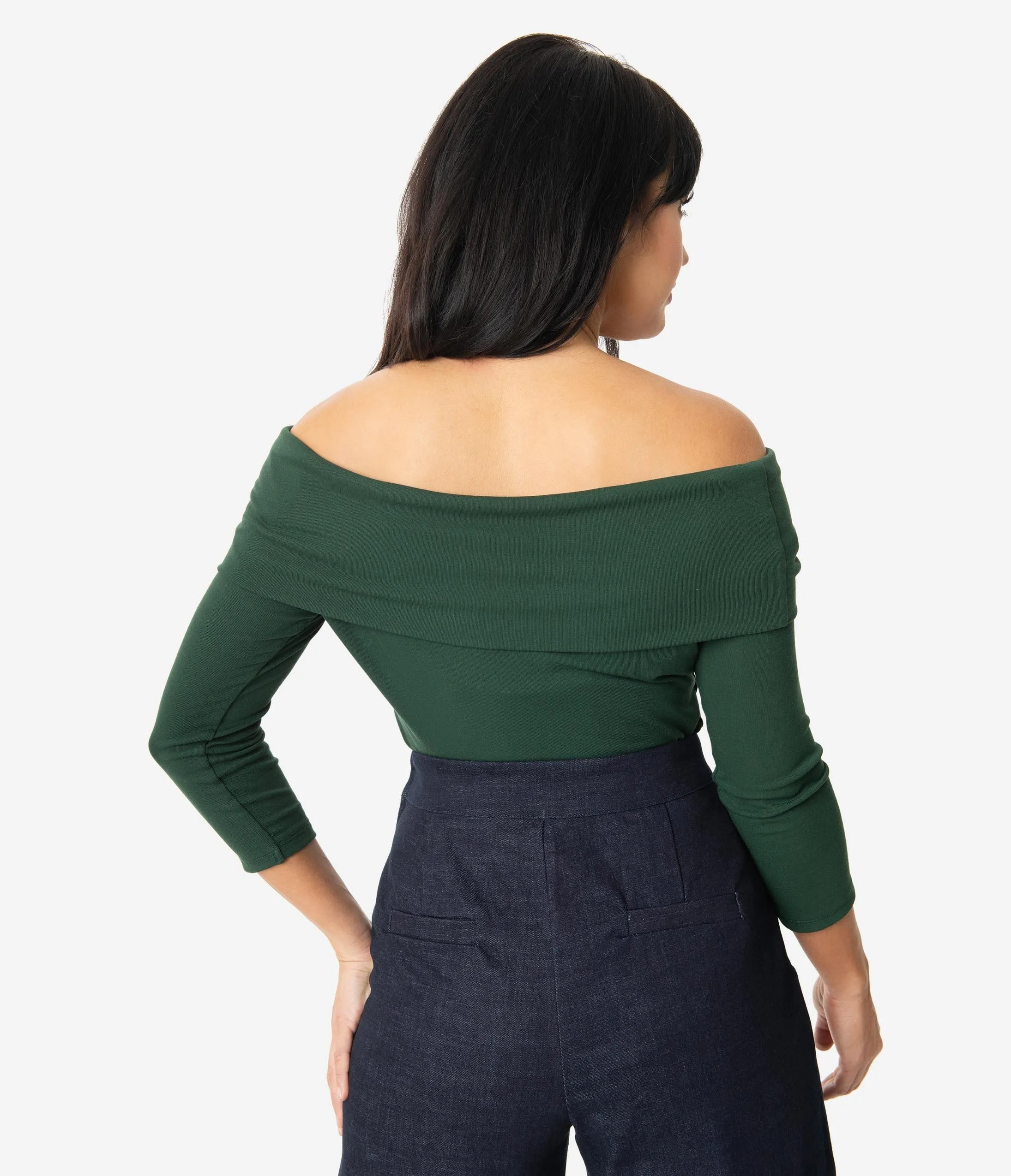 Unique Vintage Emerald Green Off Shoulder Cowl Nina Top