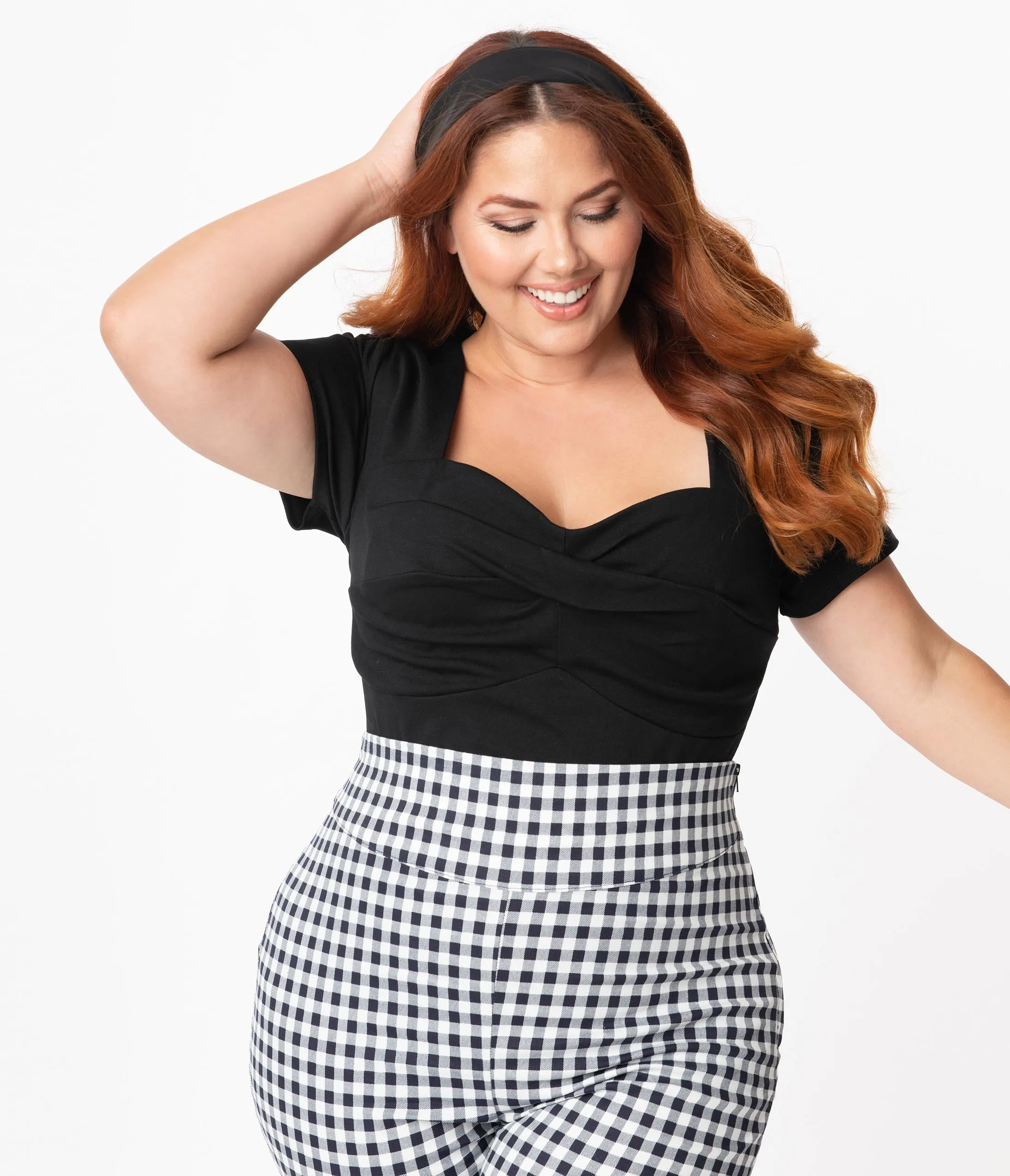 Unique Vintage Plus Size Black Sweetheart Ruthie Top