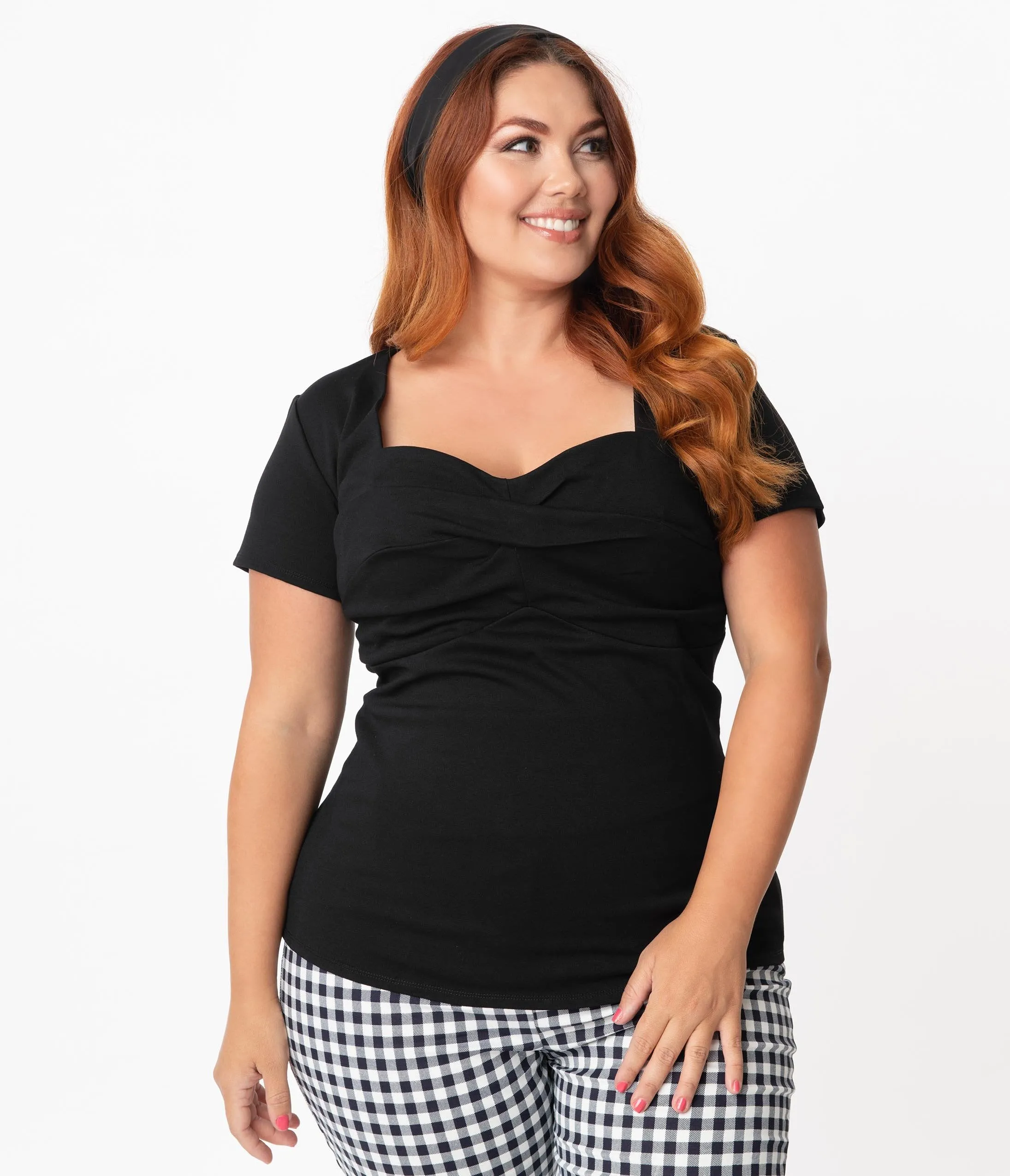 Unique Vintage Plus Size Black Sweetheart Ruthie Top