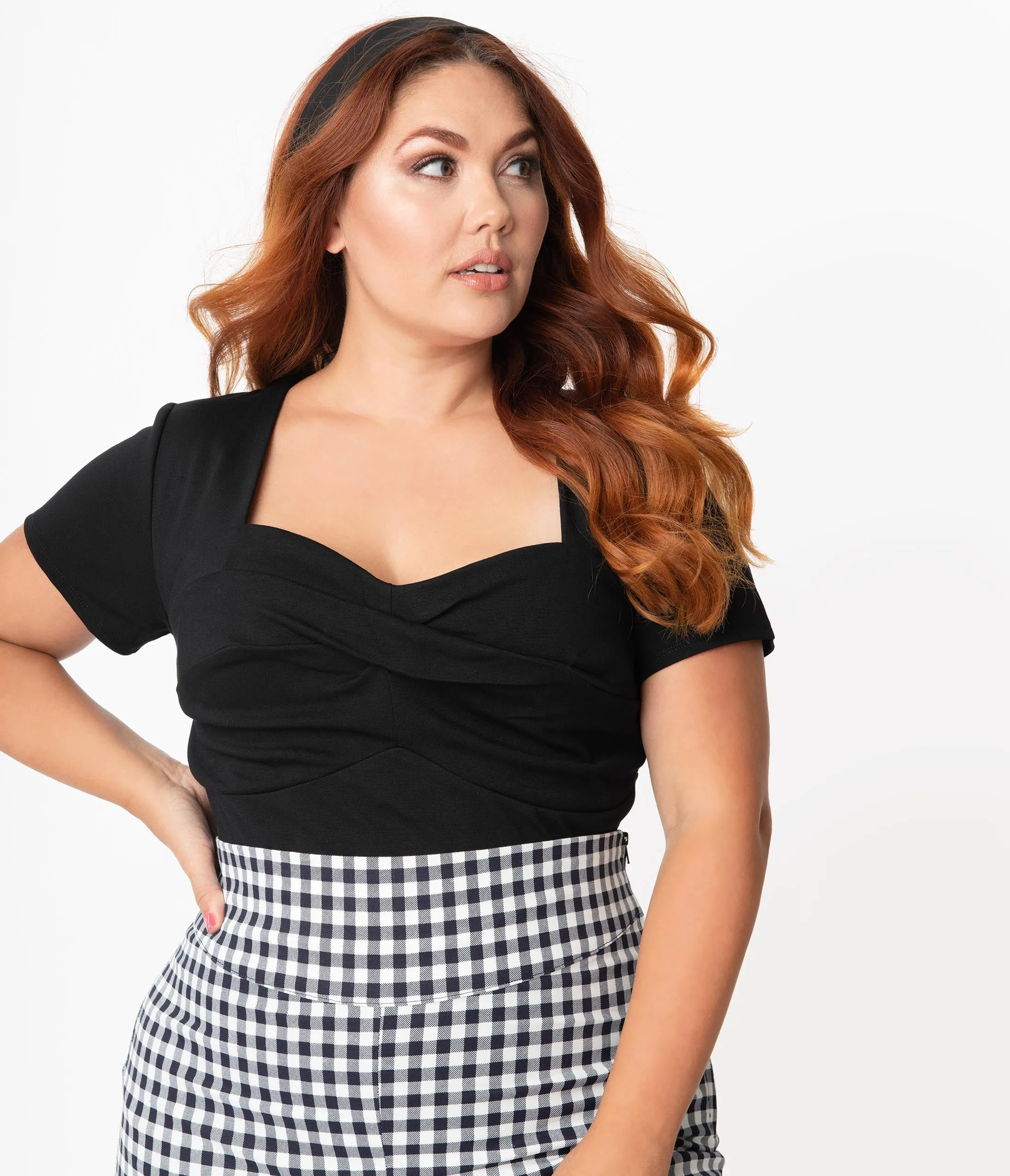 Unique Vintage Plus Size Black Sweetheart Ruthie Top