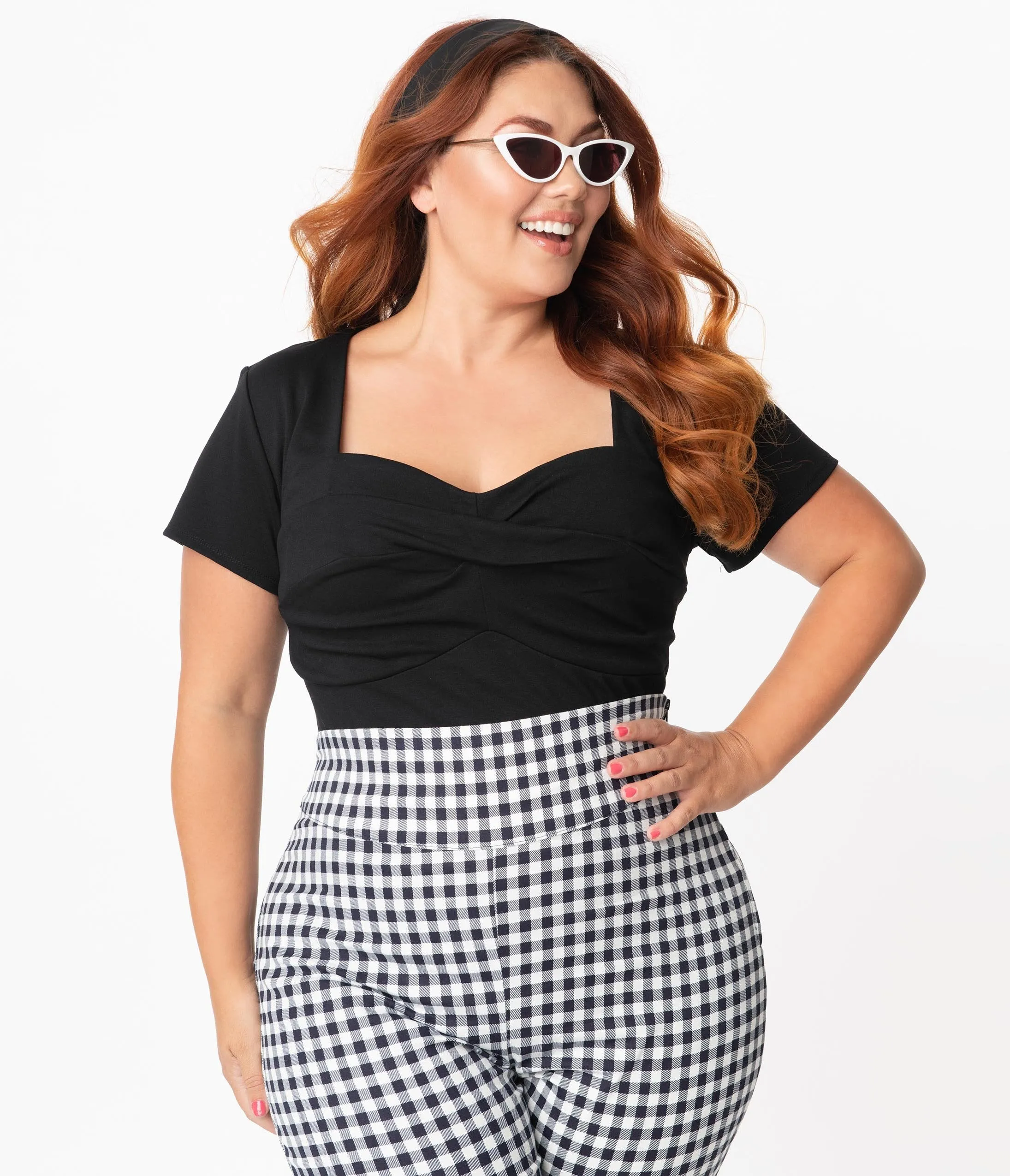 Unique Vintage Plus Size Black Sweetheart Ruthie Top