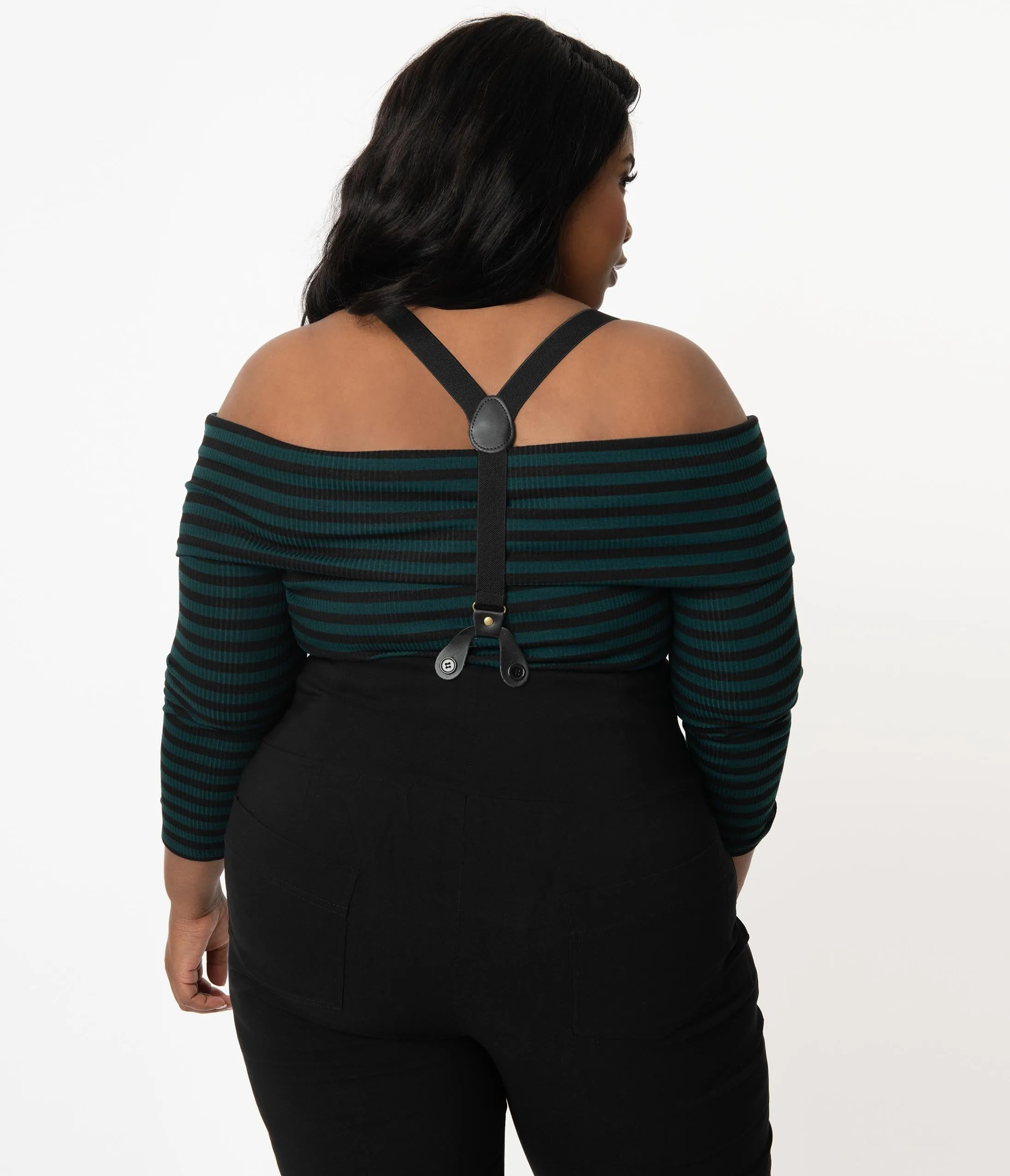 Unique Vintage Plus Size Dark Teal & Black Stripe Nina Top