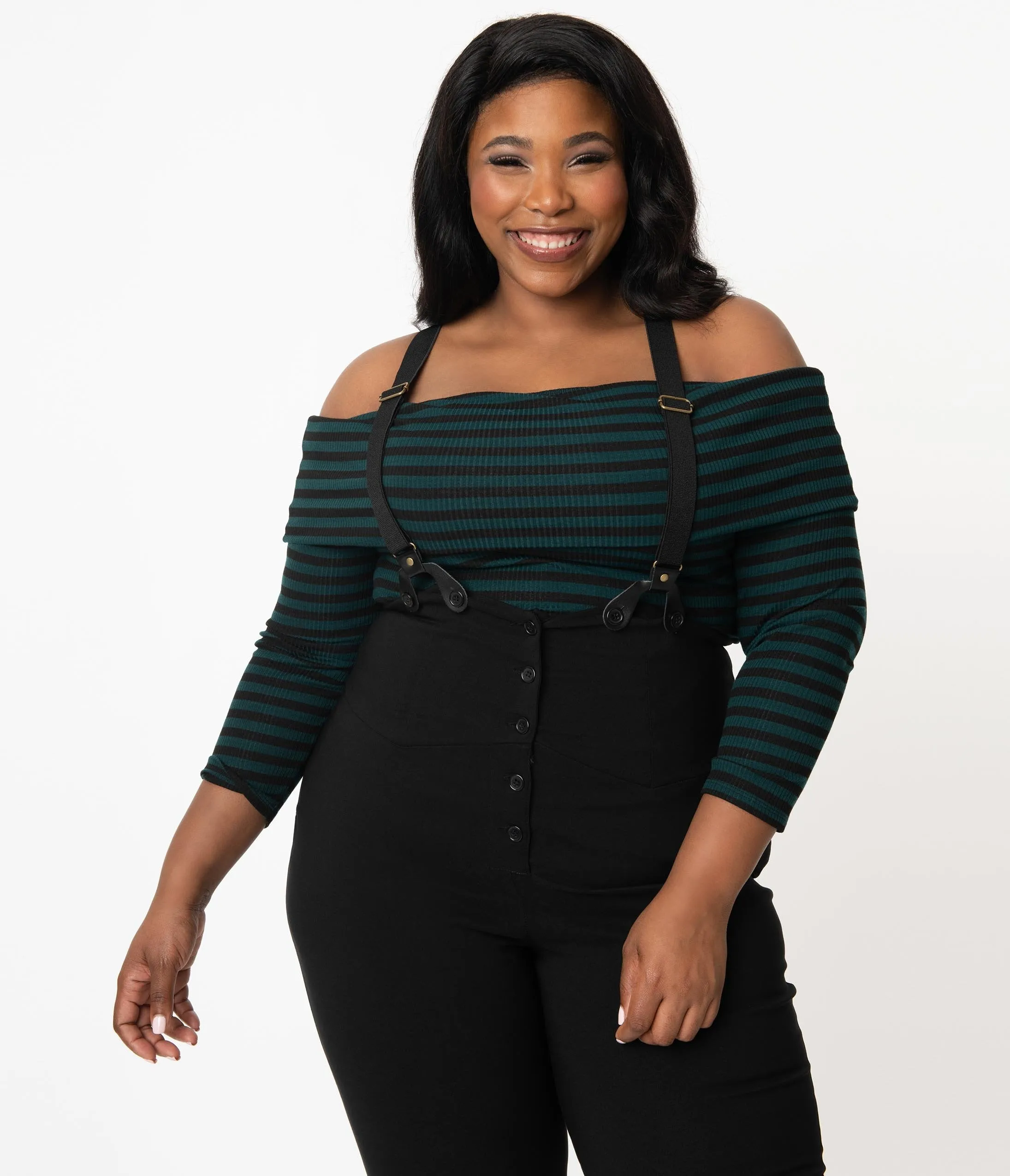 Unique Vintage Plus Size Dark Teal & Black Stripe Nina Top