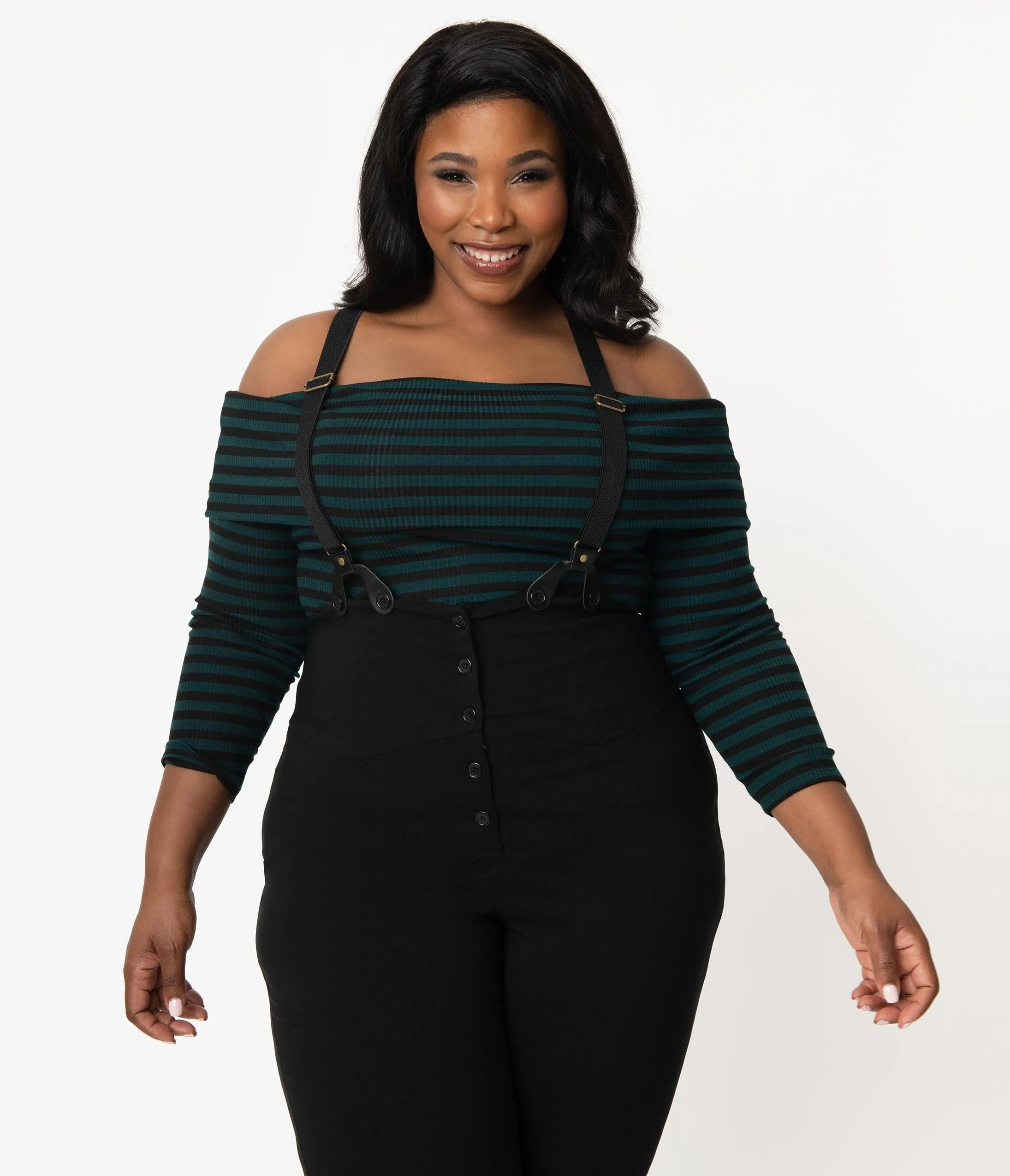 Unique Vintage Plus Size Dark Teal & Black Stripe Nina Top