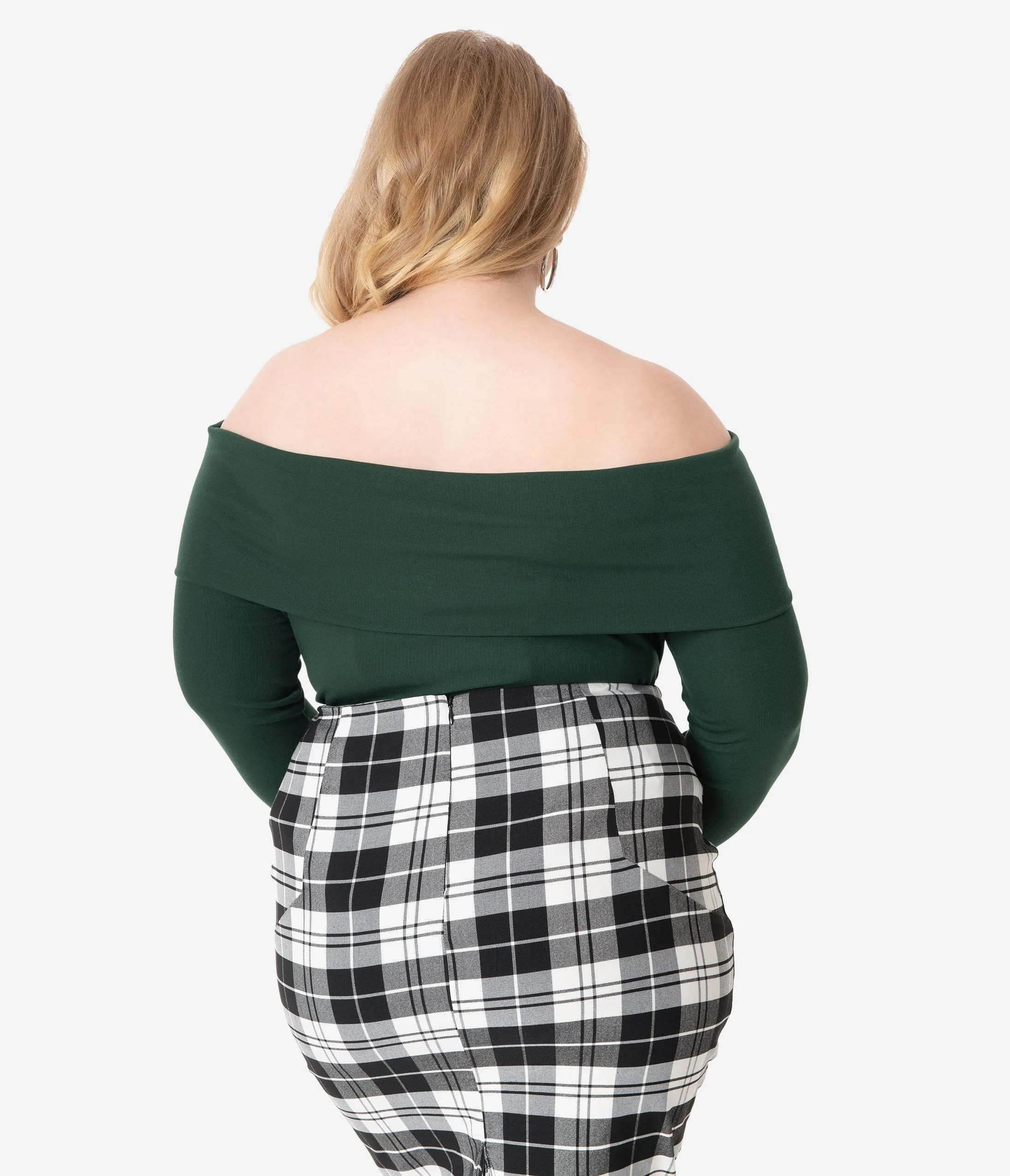 Unique Vintage Plus Size Emerald Green Off Shoulder Cowl Nina Top