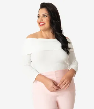 Unique Vintage Plus Size Ivory White Off Shoulder Cowl Nina Top