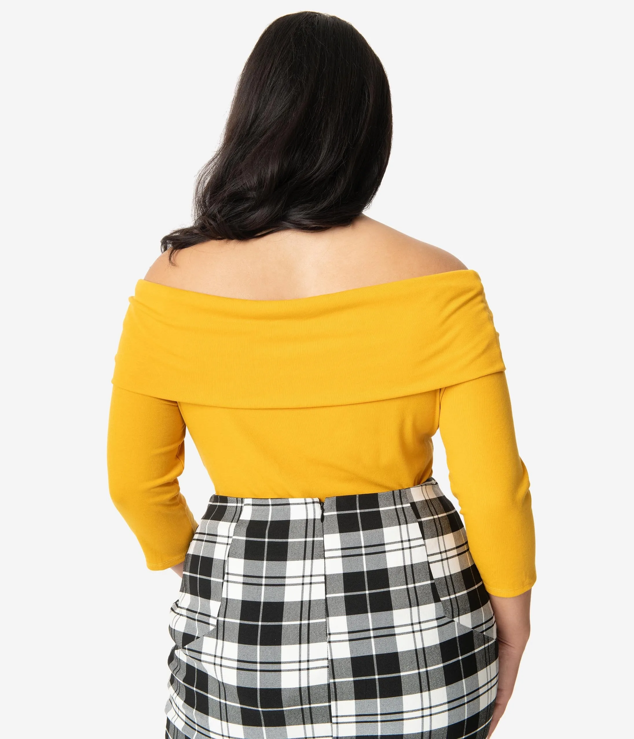 Unique Vintage Plus Size Mustard Off Shoulder Cowl Nina Top