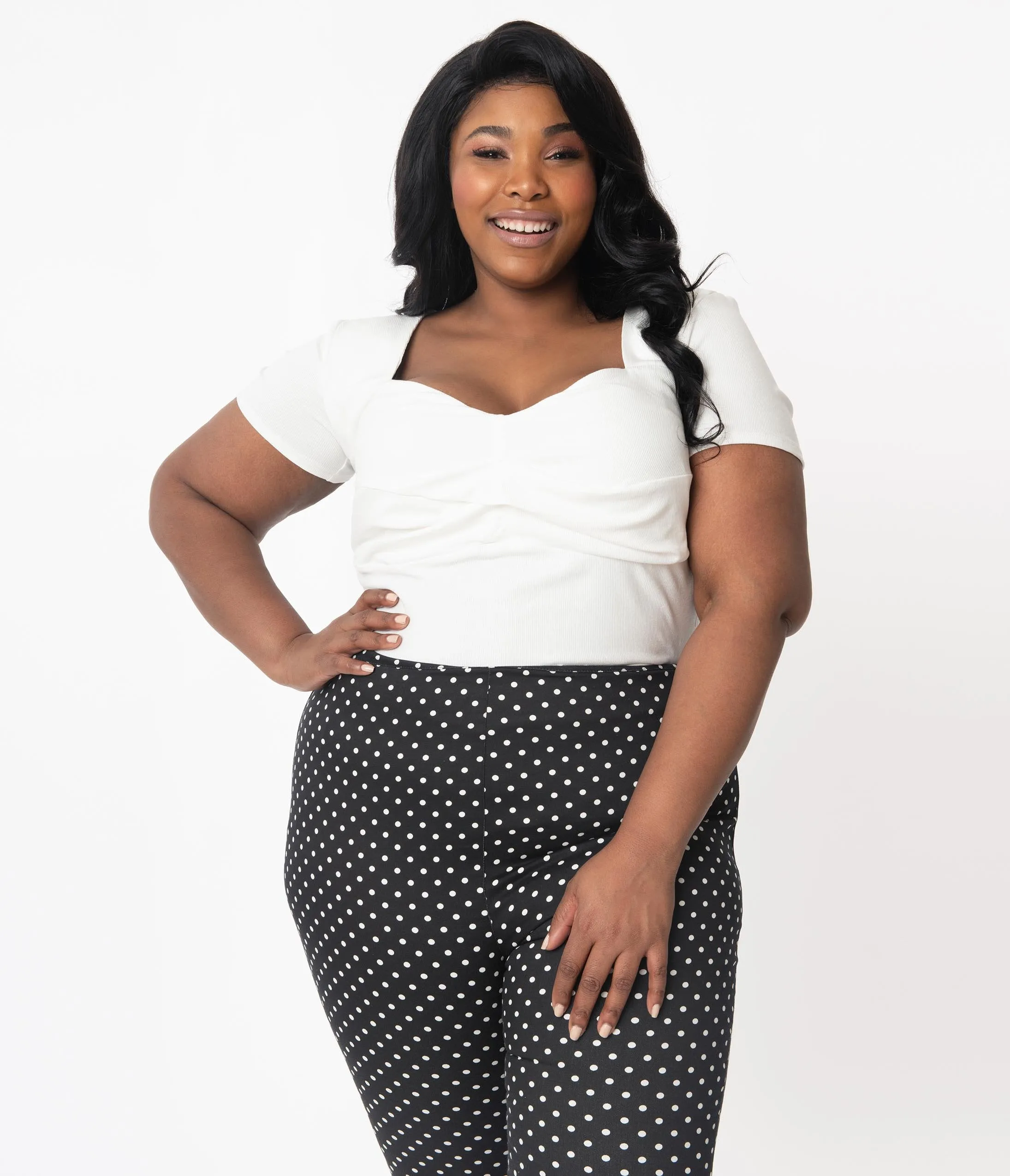 Unique Vintage Plus Size White Sweetheart Ruthie Top