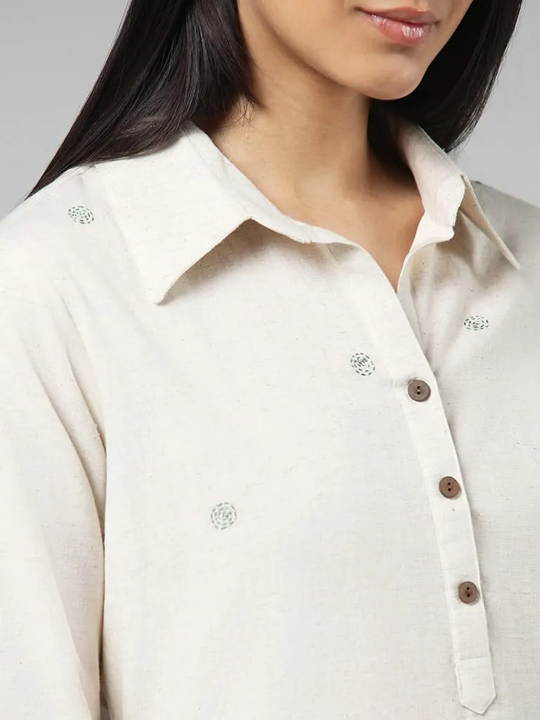 Utsa Cream Kantha Embroidered Cotton Kurti