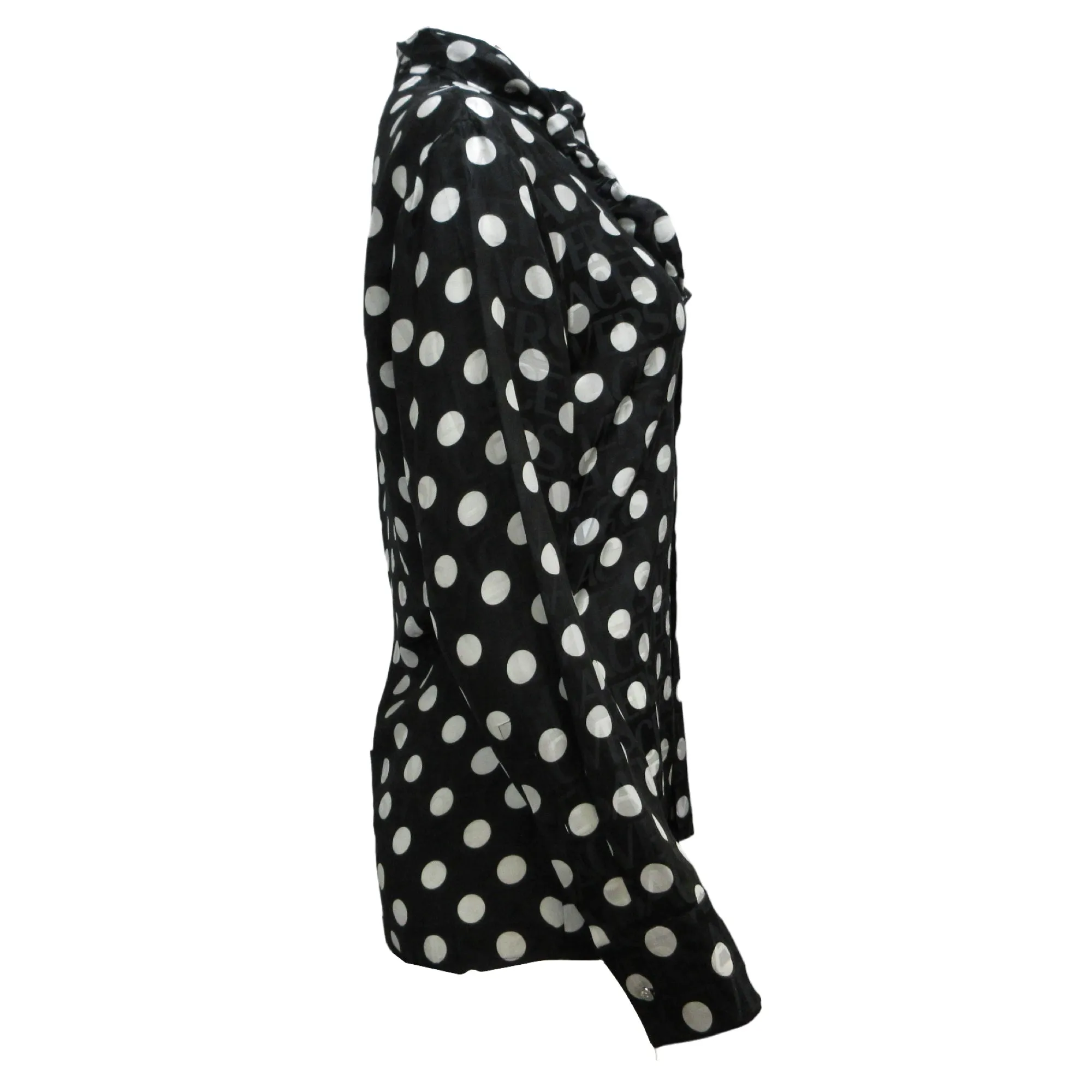 Versace Black / White 2022 Tie Neck Polka Dot Print Silk Blouse