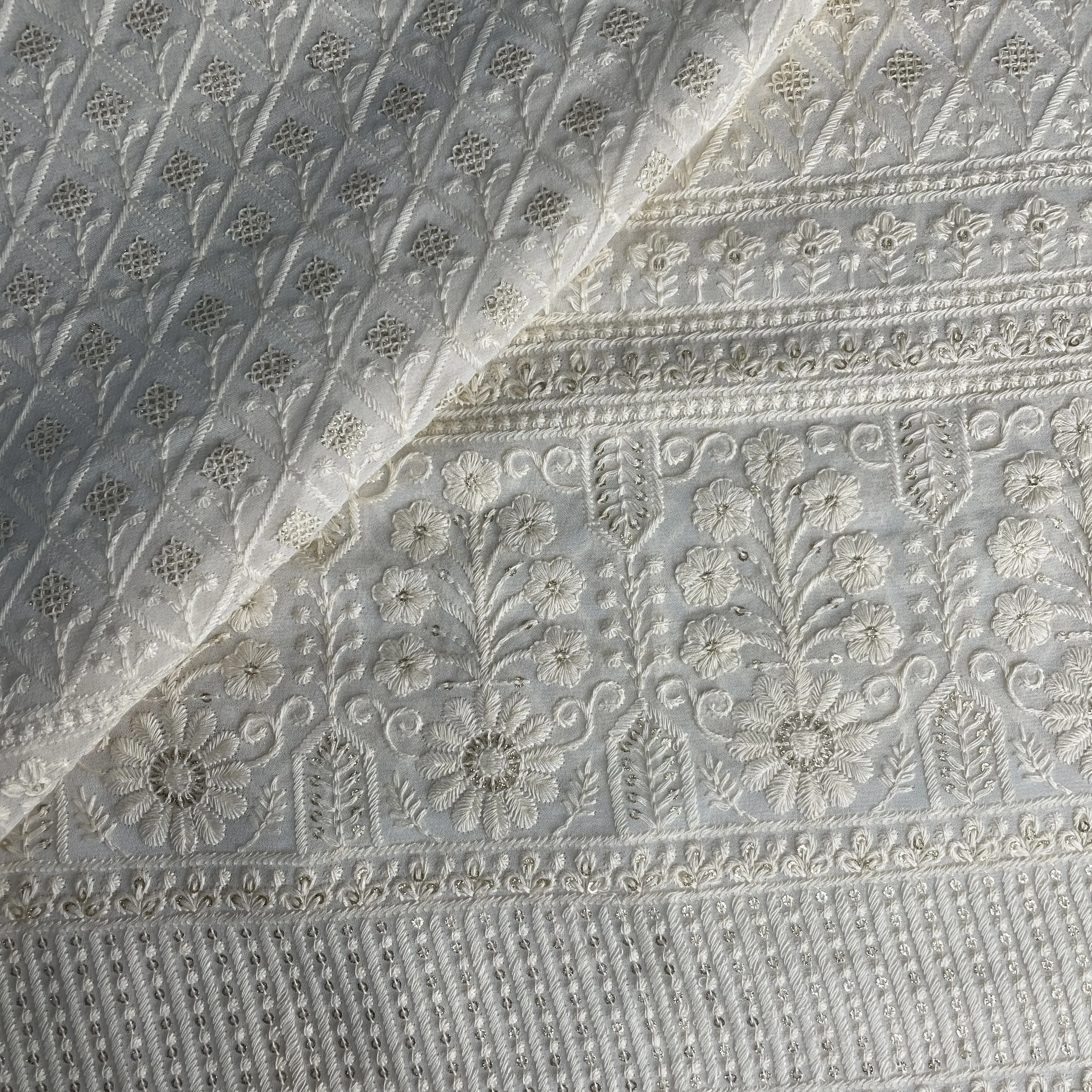 White Chikankari Thread Embroidery Dyeable Georgette Fabric 19691