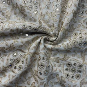 White Mirror & Zari Embroidery Dyeable Georgette Fabric 19697