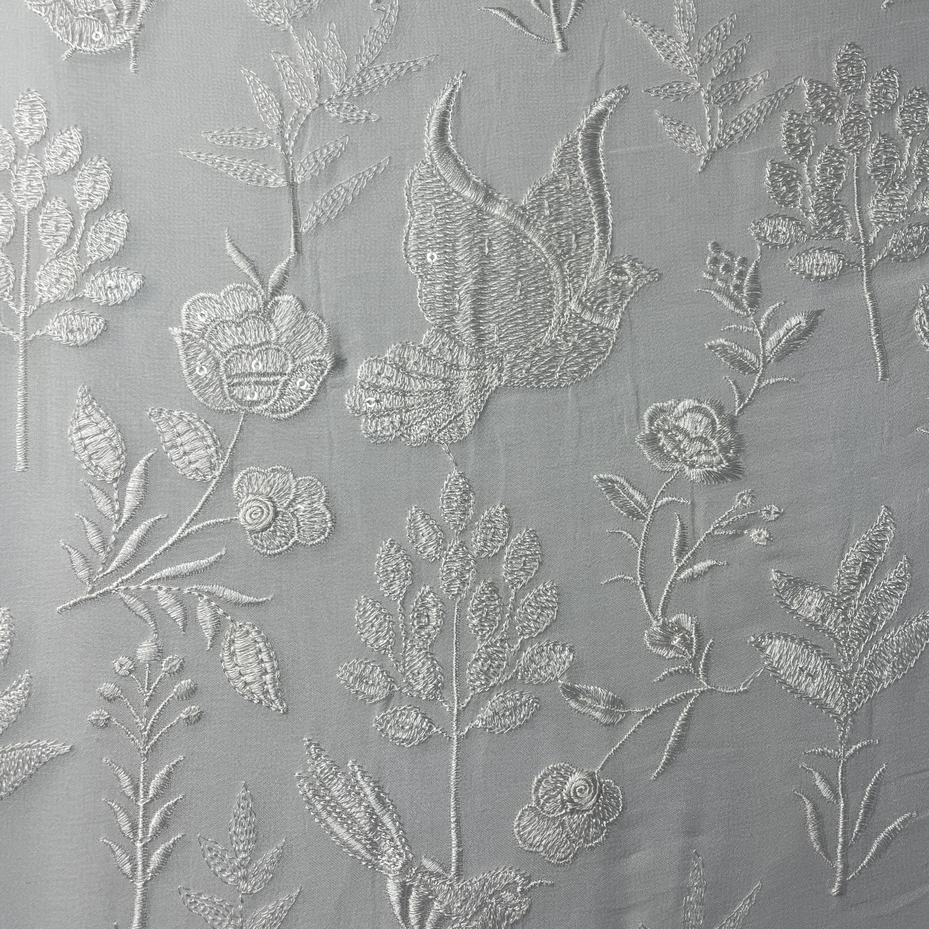 White Thread Embroidery Dyeable Georgette Fabric 19882