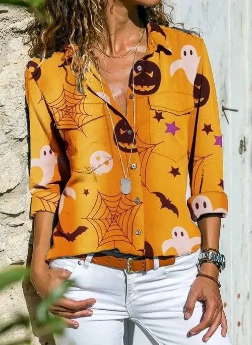 Women Casual Floral Print Design Long Sleeve Shirt