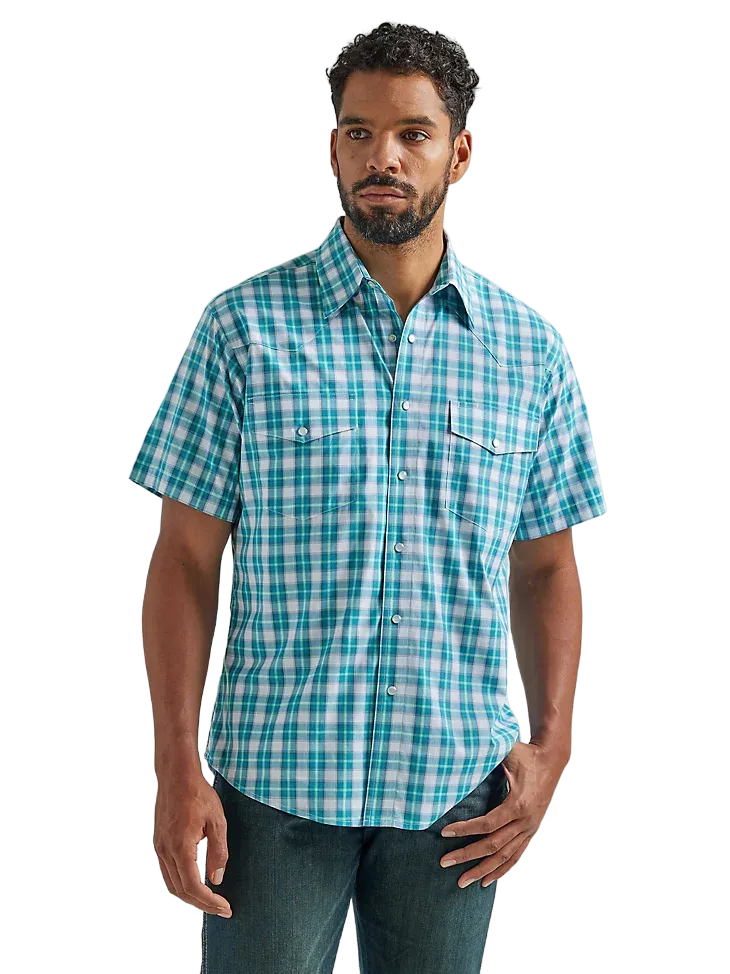 Wrangler Men's Wrinkle Resistant Western Teal Shirt