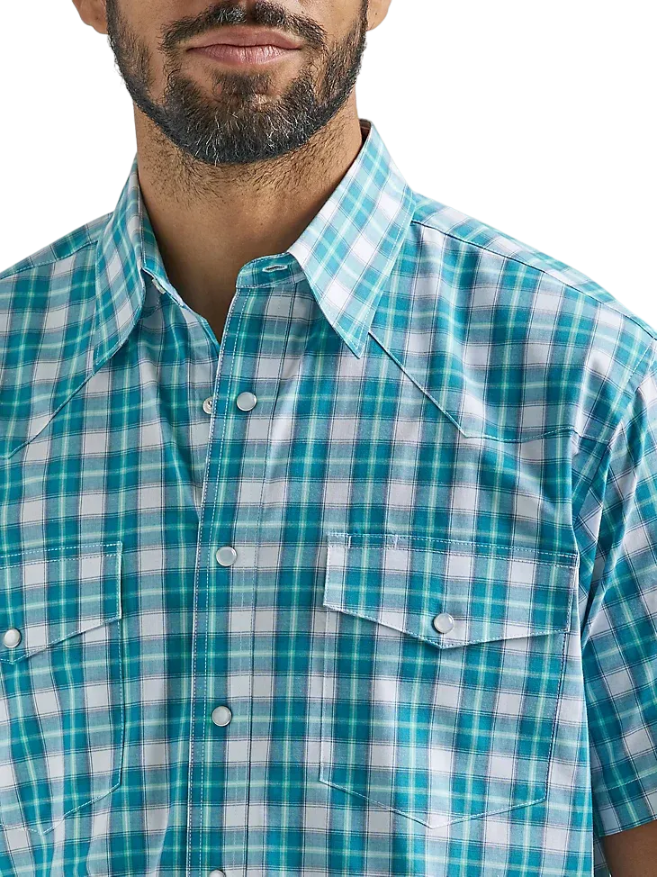 Wrangler Men's Wrinkle Resistant Western Teal Shirt