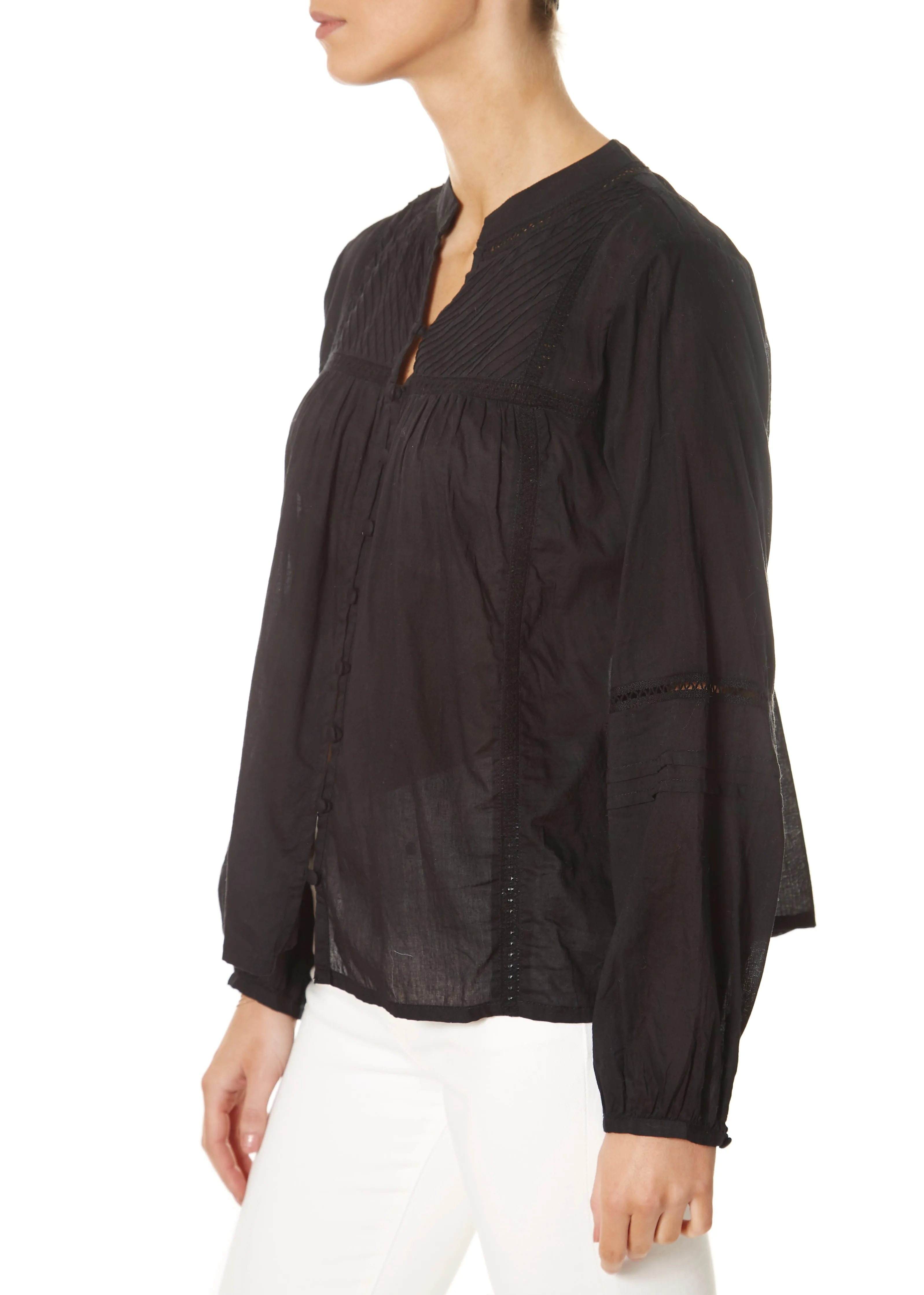 'Yadira' Black Boho Button Detail Blouse