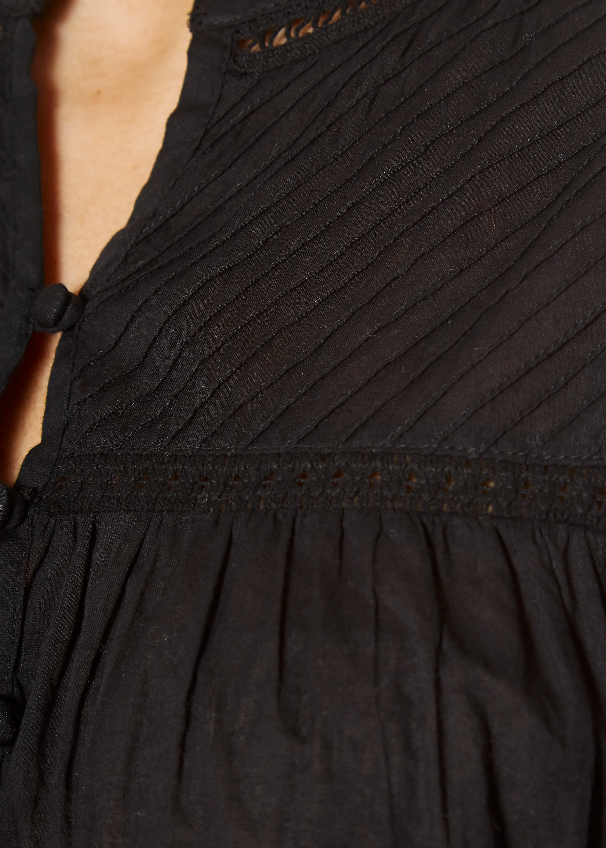 'Yadira' Black Boho Button Detail Blouse